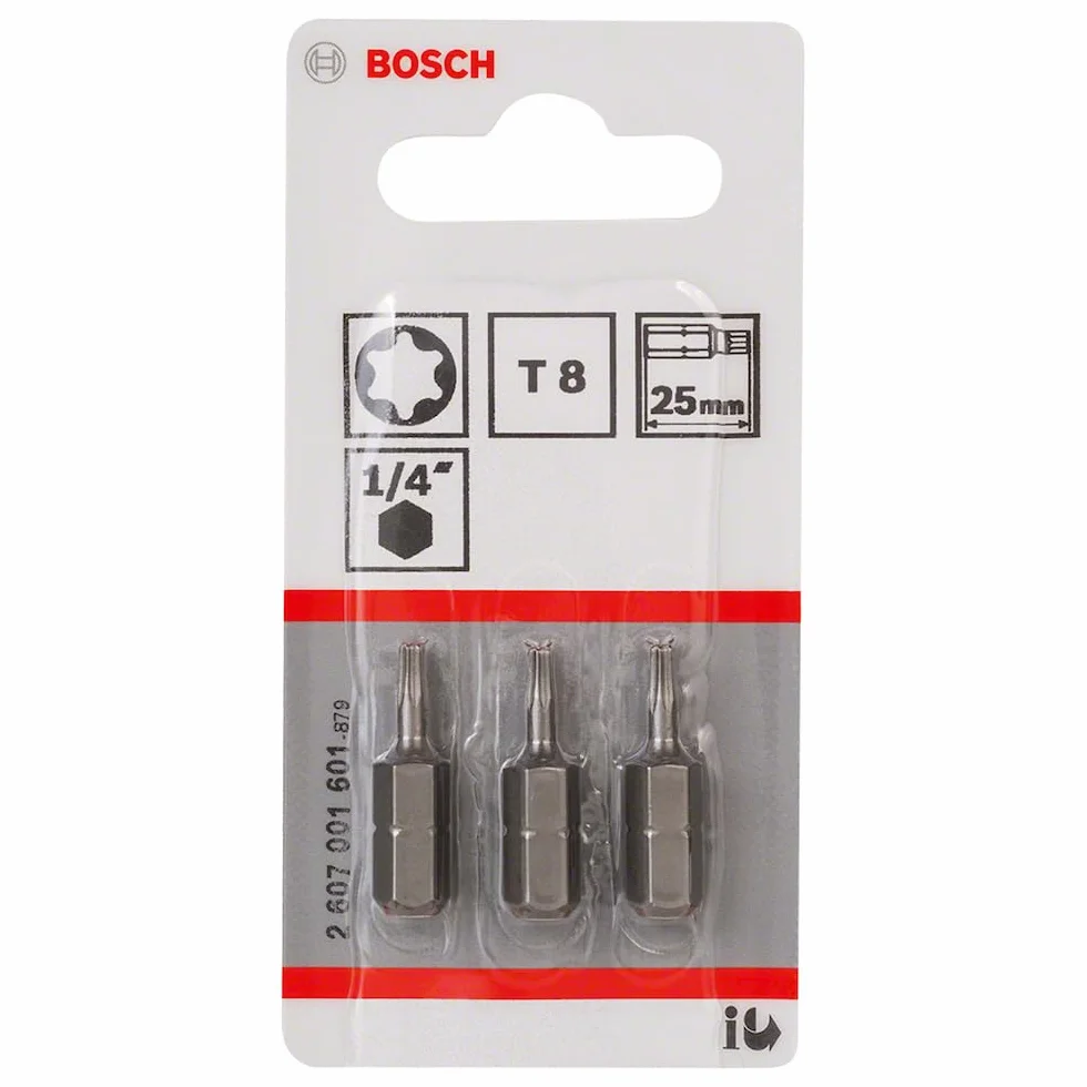 Bosch Professional Bit Extra twardy do śrub Torx wewnętrznych (T8, długość: 25 mm, 3 sztuki), 2607001601