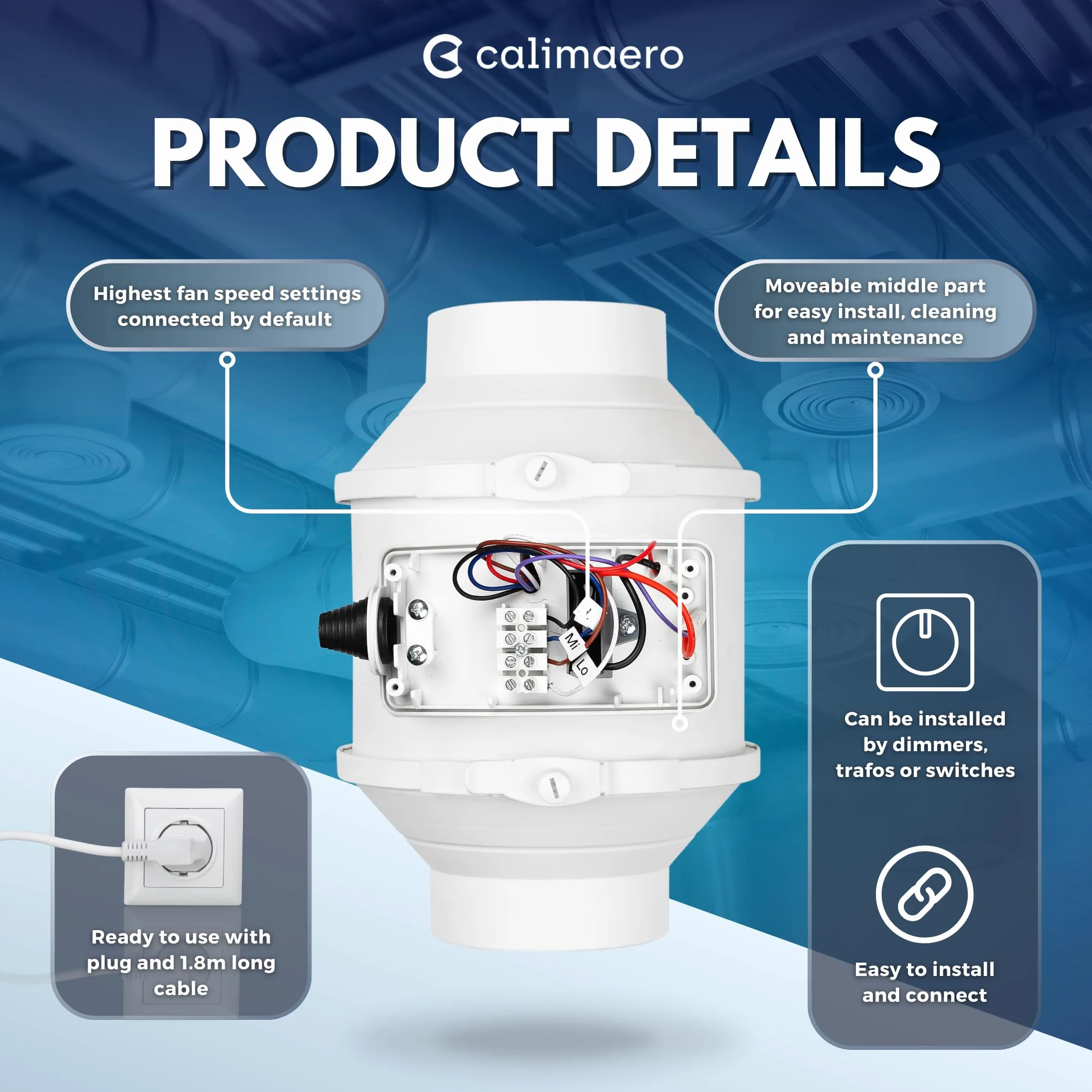 CALIFLOW wentylator rurowy 100mm 198 m³/h 33 W 56 dB