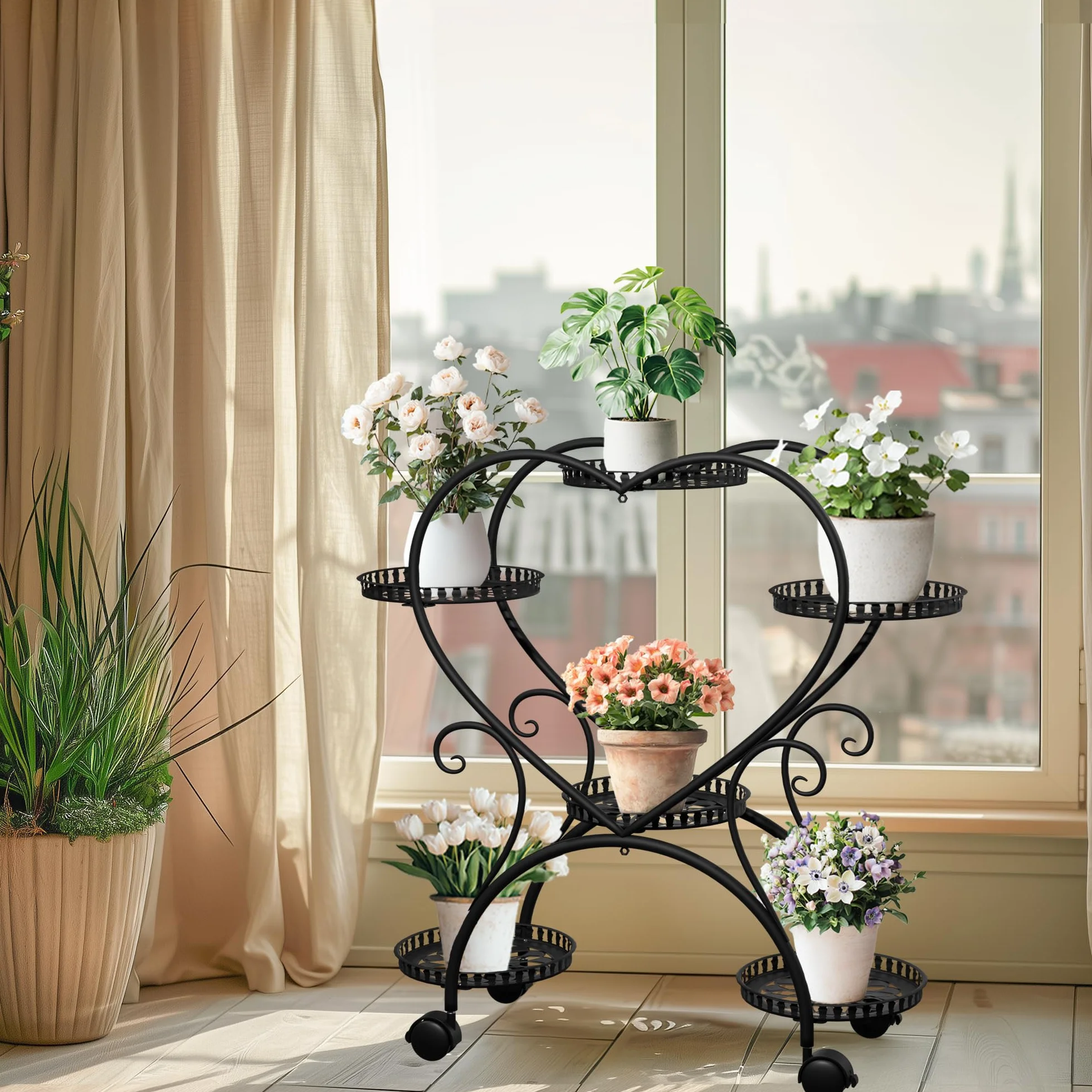unho Metalowy stojak na kwiaty, regał na rośliny, stojak na kwiaty, do salonu, sypialni, na balkon, czarny