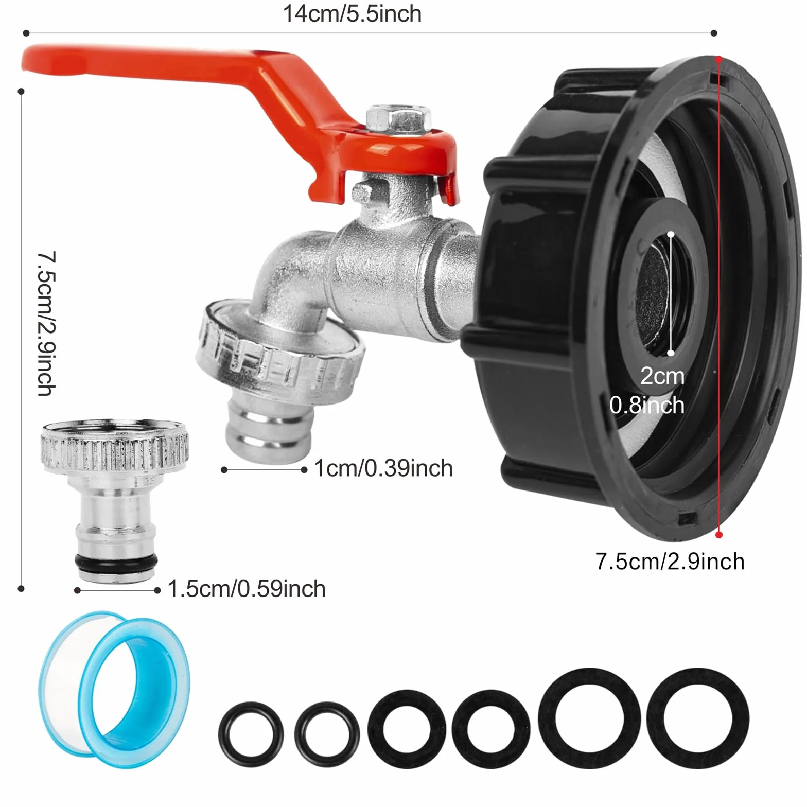 IBC Tap IBC Złączki do zbiornika - 1/2 cala kran do zbiornika IBC ze stopu mosiądzu, adapter złącza węża IBC zawór zbiornika do zbiornika na wodę S60x6 IBC