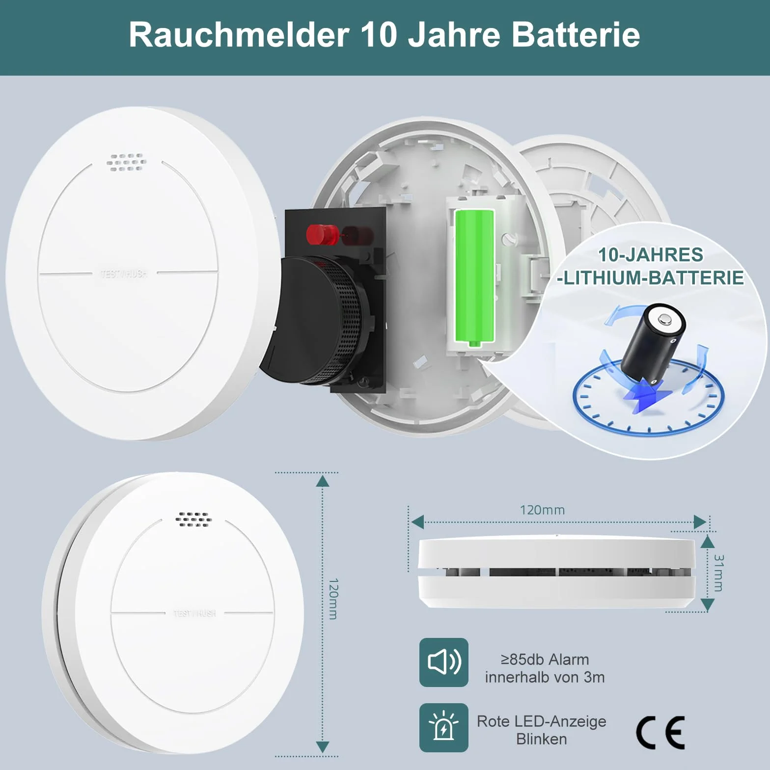 Safeliveo Czujka dymu WiFi z 10-letnią baterią, czujnik dymu, zestaw 2 szt. ze stacją bazową, certyfikat TUV Rheinland, zestaw alarmu dymu ze sterowaniem za pomocą aplikacji