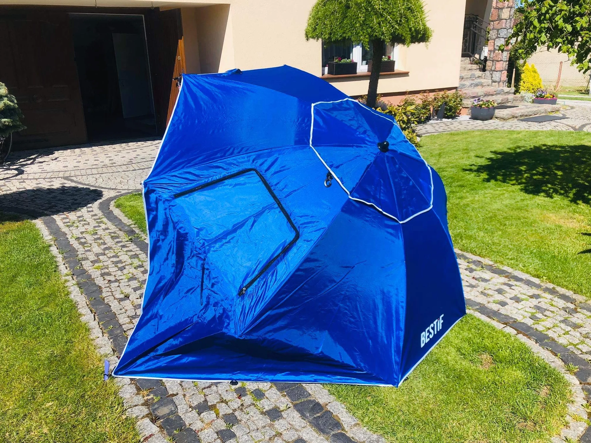 Parasol przeciwsłoneczny ogrodowy 2w1 ochrona UV 50 składany 210 x 220 cm
