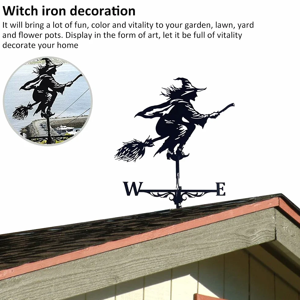 Wiatrowskaz metalowy dekoracja ogrodu 75x40 cm czarownica
