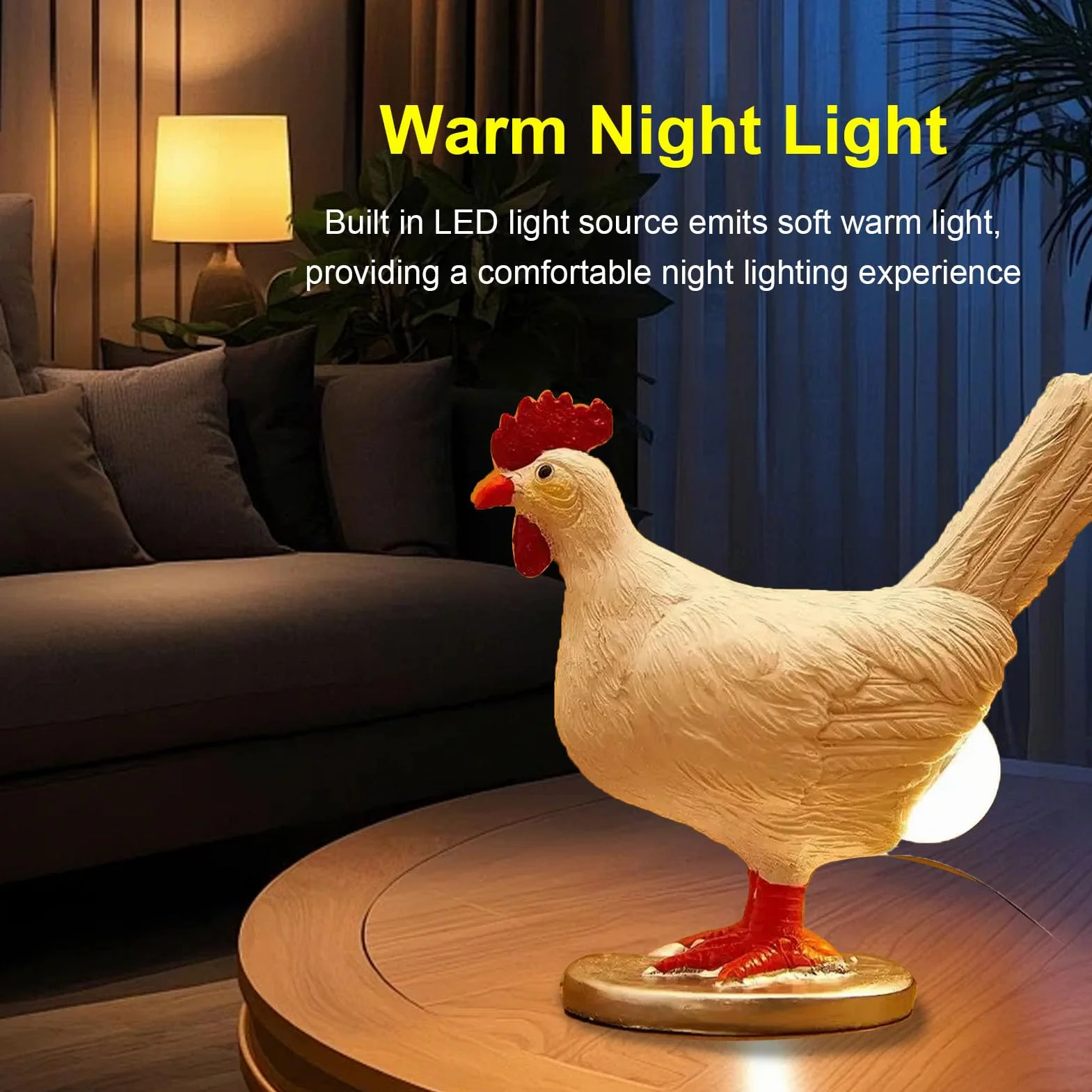 Lampa z Jajkiem Kurzym, Lampka Nocna z żywicy z Jajkiem Kurzym Realistyczna Lampa LED z Jajkiem, Zabawna Lampa Stołowa z Kurczaka, Nowatorska Lampa Znosząca Jaja na Wielkanoc,