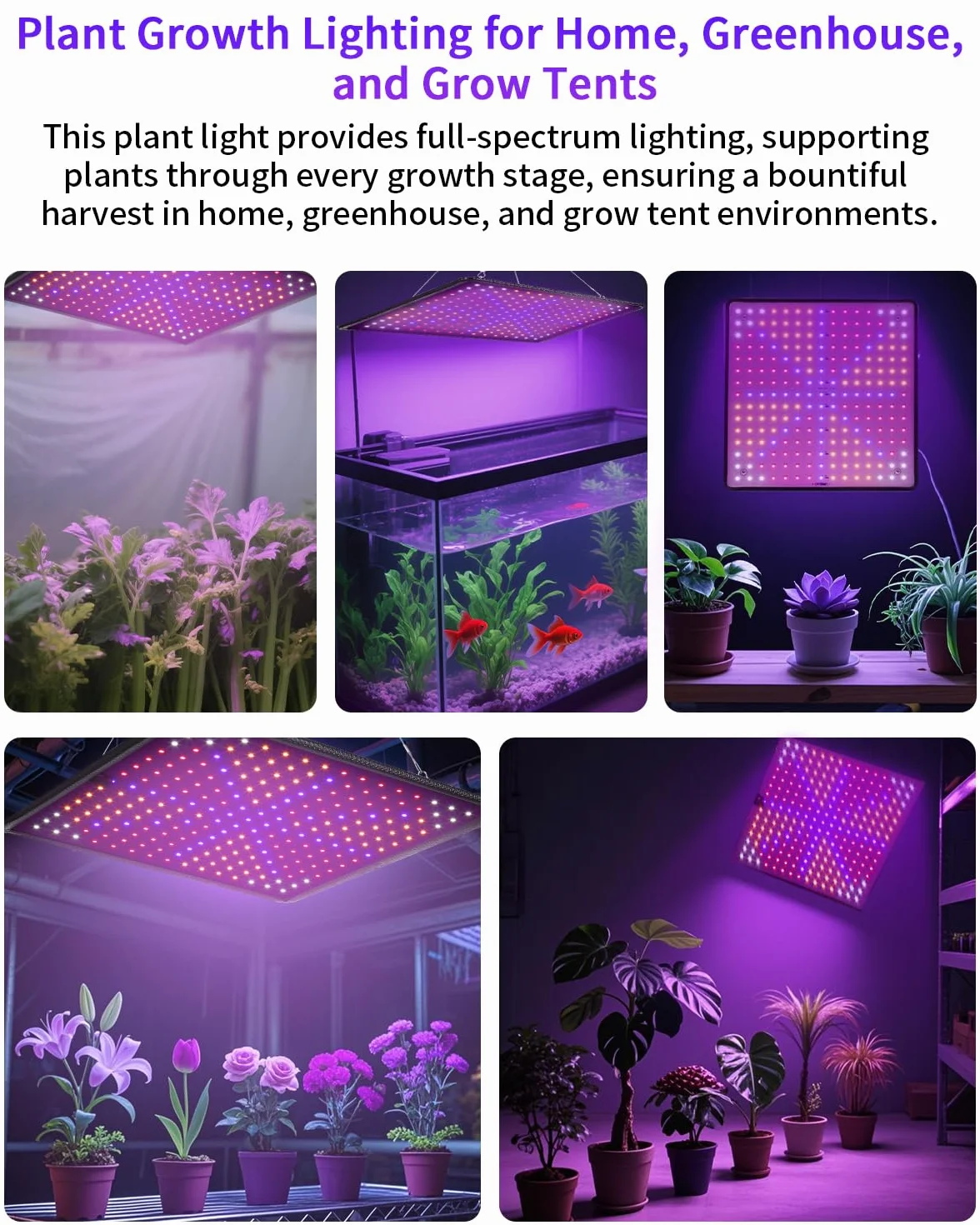 Lampa LED do uprawy roślin PERMUST, pełne spektrum światła UV IR, 60 x 60 cm, do roślin pokojowych i szklarni, warzyw i kwiatów, 256 diod LED, 45 W, kabel 3 m