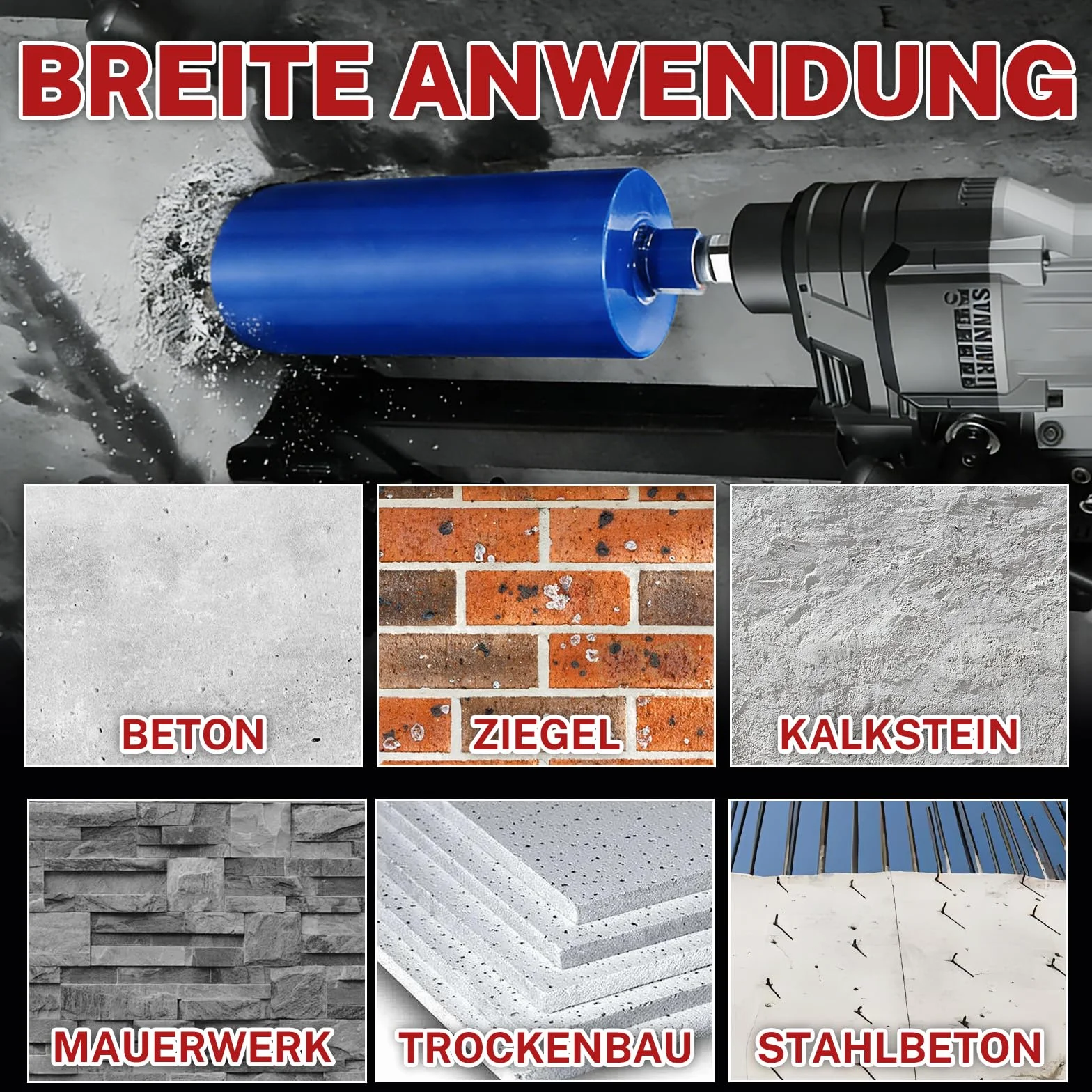 Wiertło rdzeniowe 83 mm z SDS Plus (1-1/4 cala) – głębokość cięcia 410 mm – wiercenie na mokro diamentowa koronka wiertnicza do zbrojonego betonu, kamienia, cegły, muru (łącznie 460 mm)