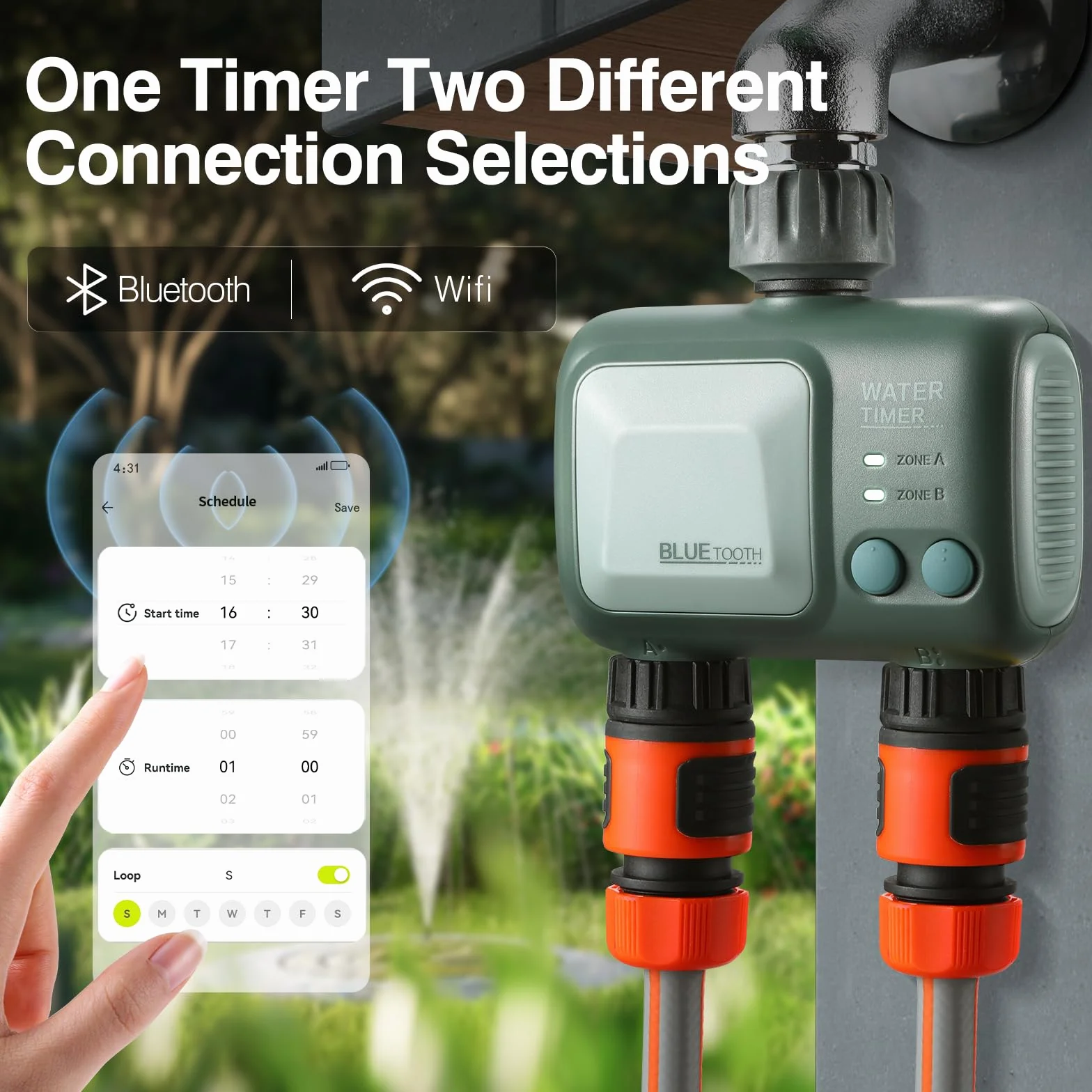CROSOFMI Komputer nawadniający, 2 wyjścia z Wi-Fi, Bluetooth, timer, automatyczne nawadnianie ogrodu, Wi-Fi, nawadnianie, timer wody, bezprzewodowy pilot zdalnego sterowania, IPX5