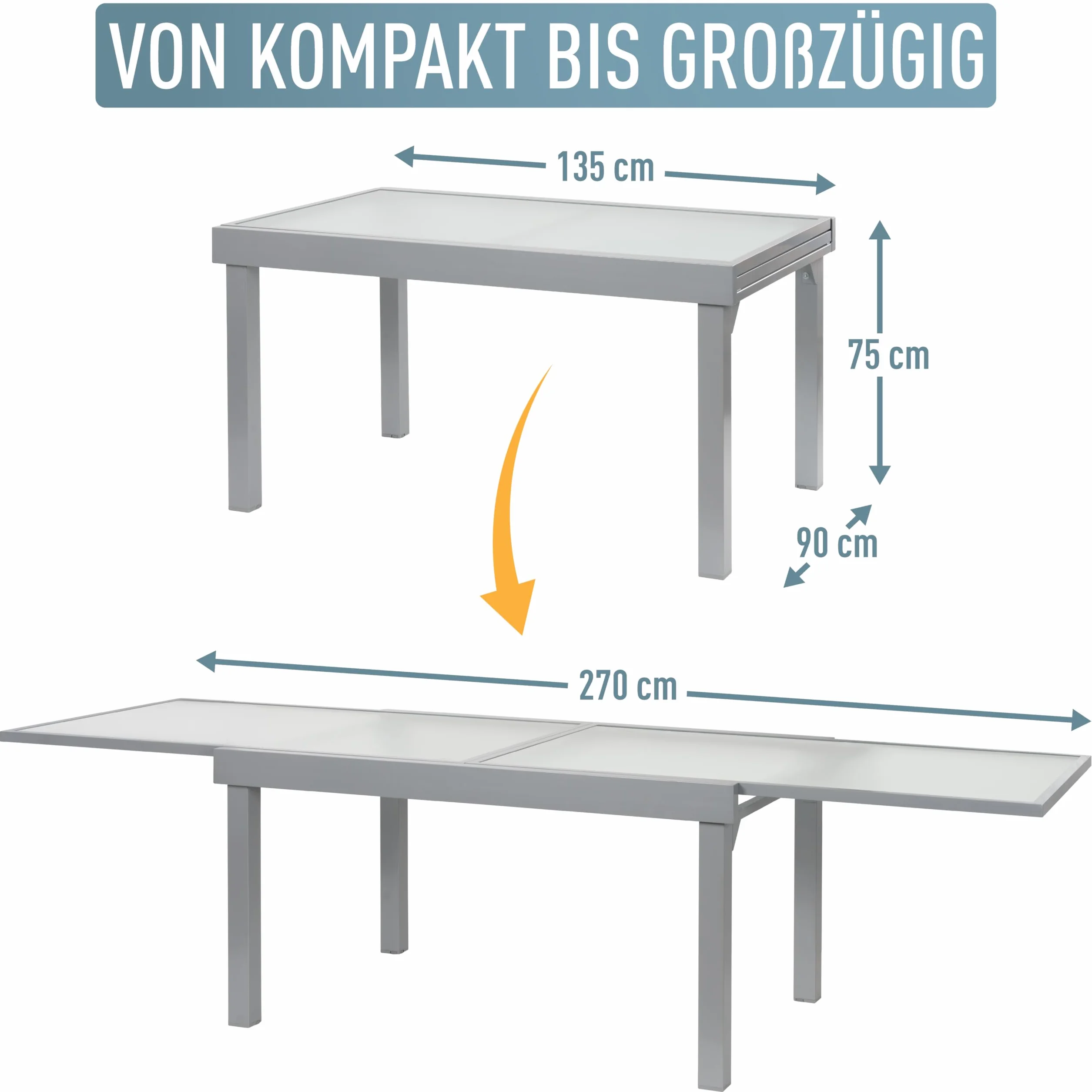 Diplomat stół ogrodowy wysuwany 135-270 cm aluminiowy srebrny