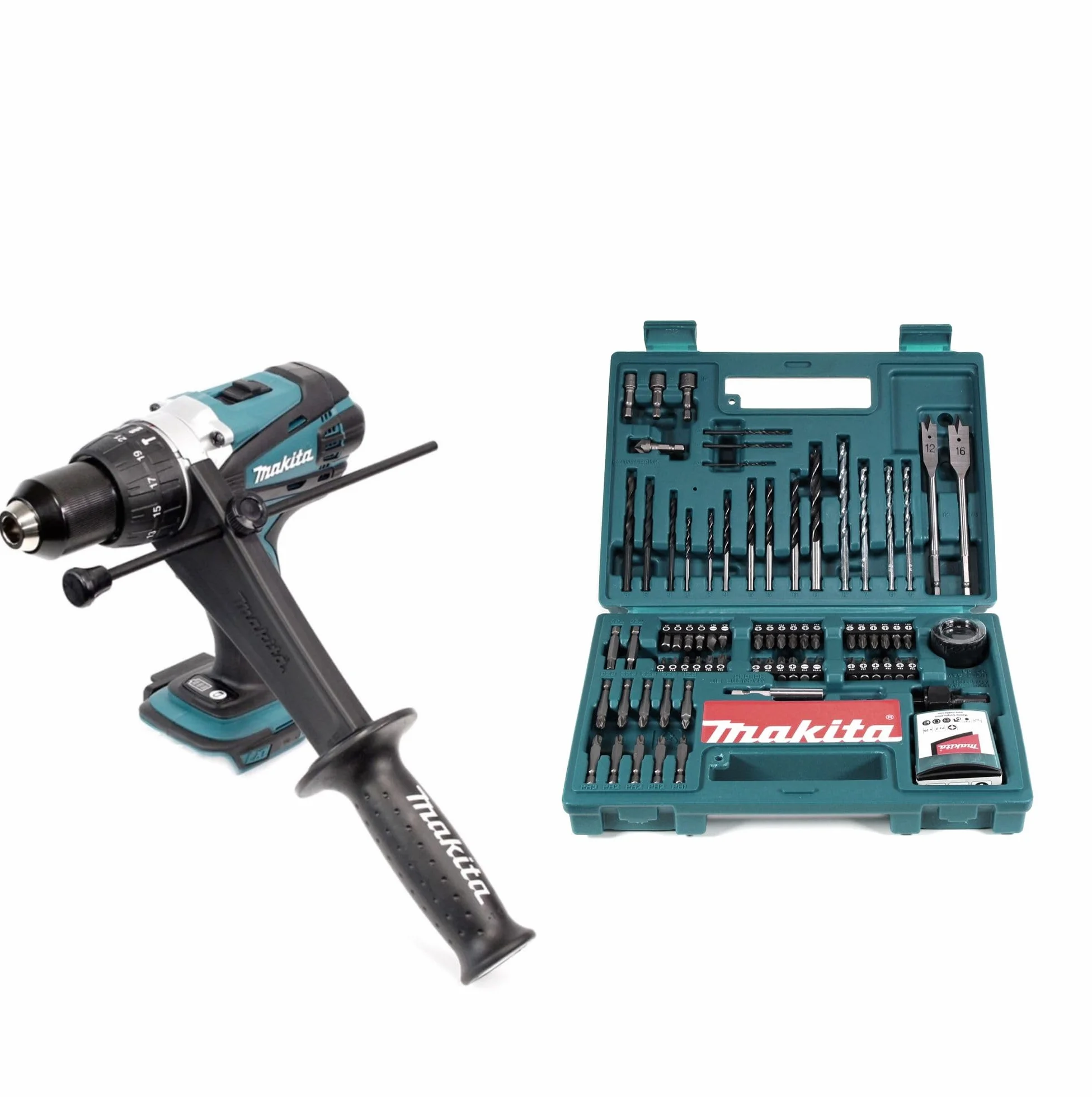 Makita DHP 458 Z akumulatorowa wiertarko-wkrętarka udarowa 18 V 91 Nm solo + Makita bit & zestaw 100 szt
