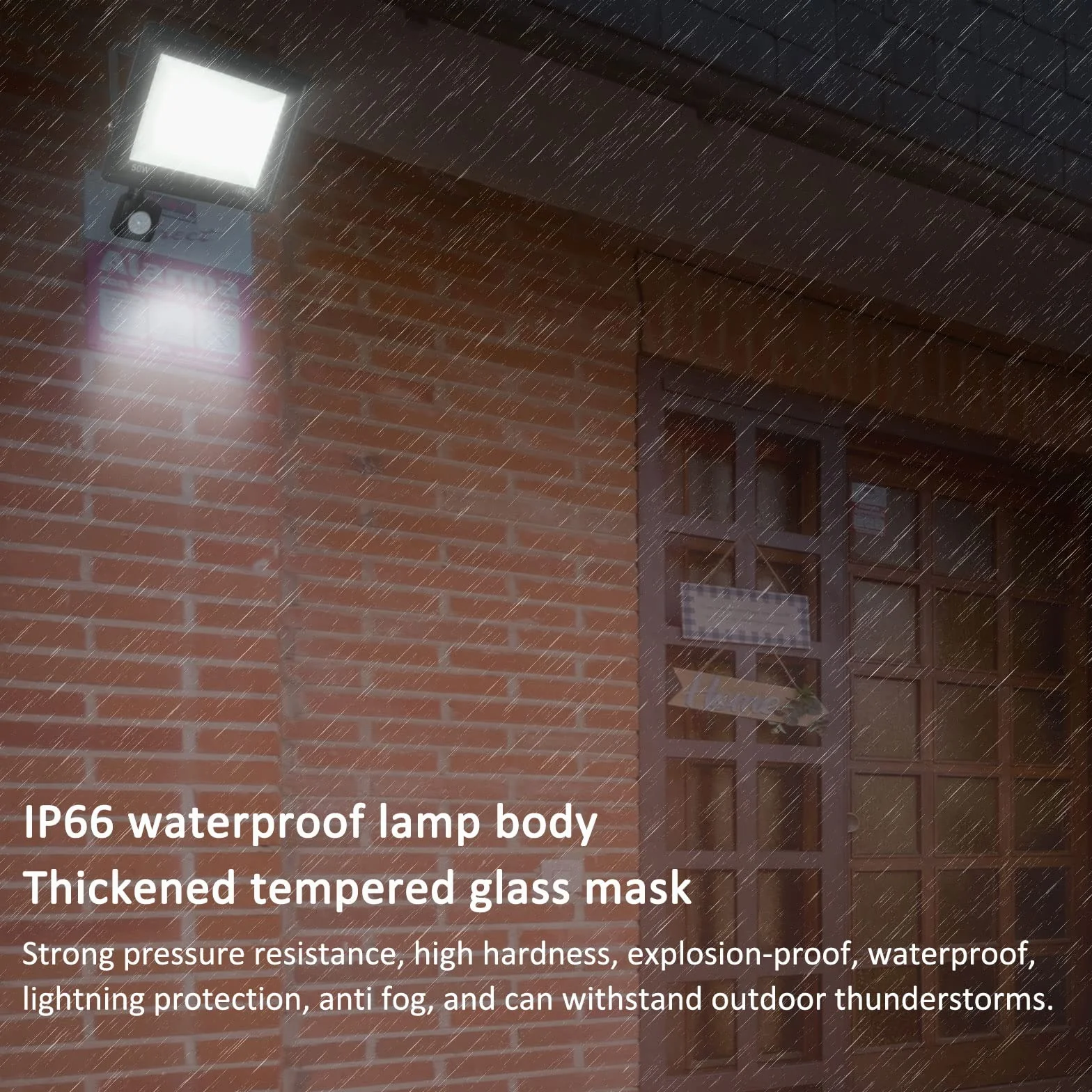 Caldarax Zewnętrzny reflektor LED z czujnikiem ruchu 50 W, 4500 lm, zimna biel, 6500 K, zewnętrzny reflektor LED z czujnikiem, wodoszczelność IP66, oświetlenie bezpieczeństwa do garażu, ogrodu, na