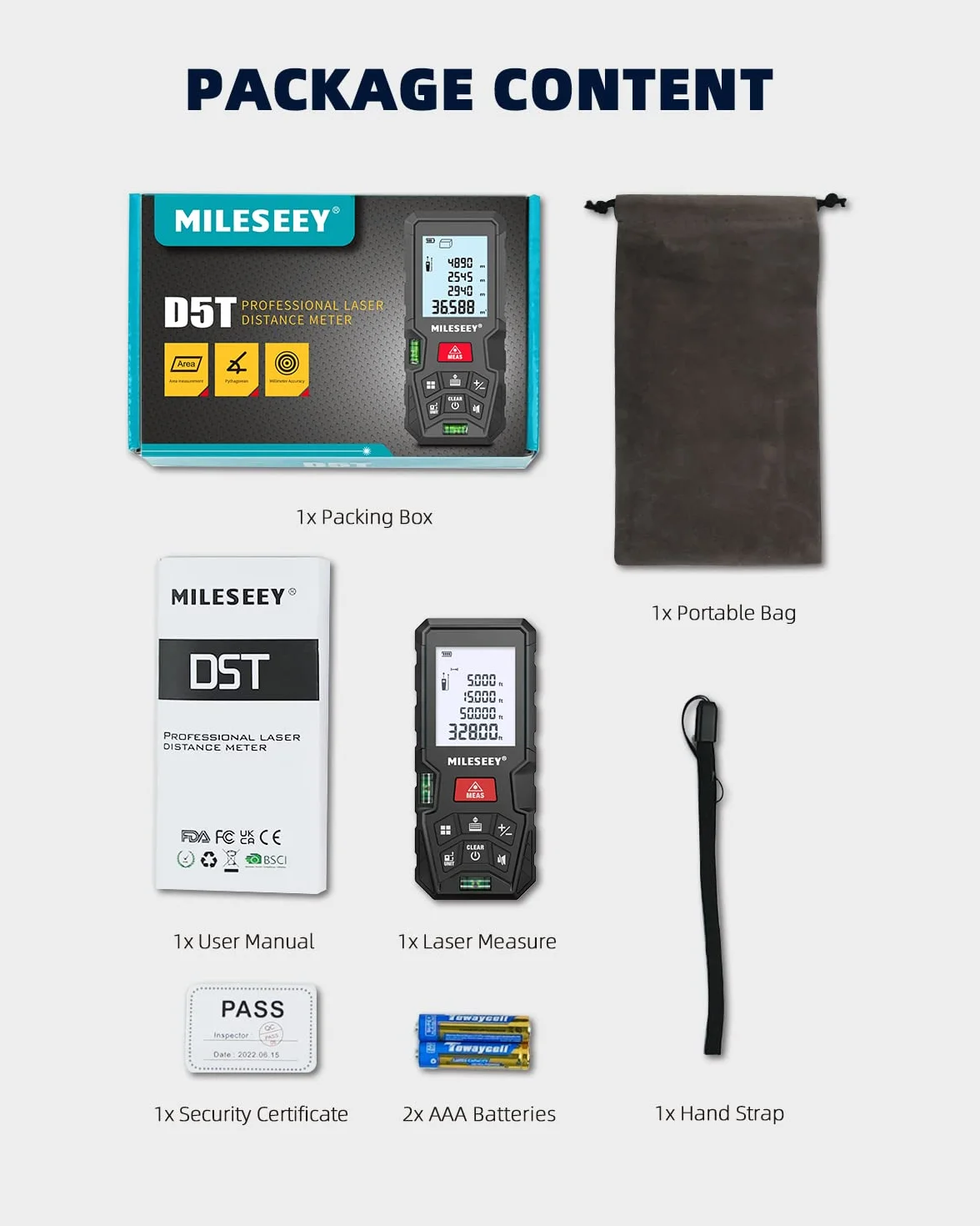 Dalmierz laserowy, MiLESEEY 100m Laser Meter z 2 poziomami pęcherzyków, dokładność±2mm, podświetlany ekran LCD i tryb Pitagoras, mierzy odległość, powierzchnię i objętość (D5T-100M)