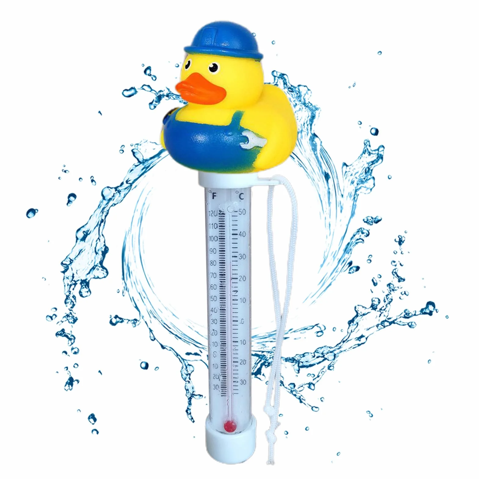 Pływający termometr w kształcie kaczki, termometr do pomiaru temperatury wody, łatwy do odczytania miernik temperatury ze sznurkiem, miernik temperatury do użytku na zewnątrz i wewnątrz basenów