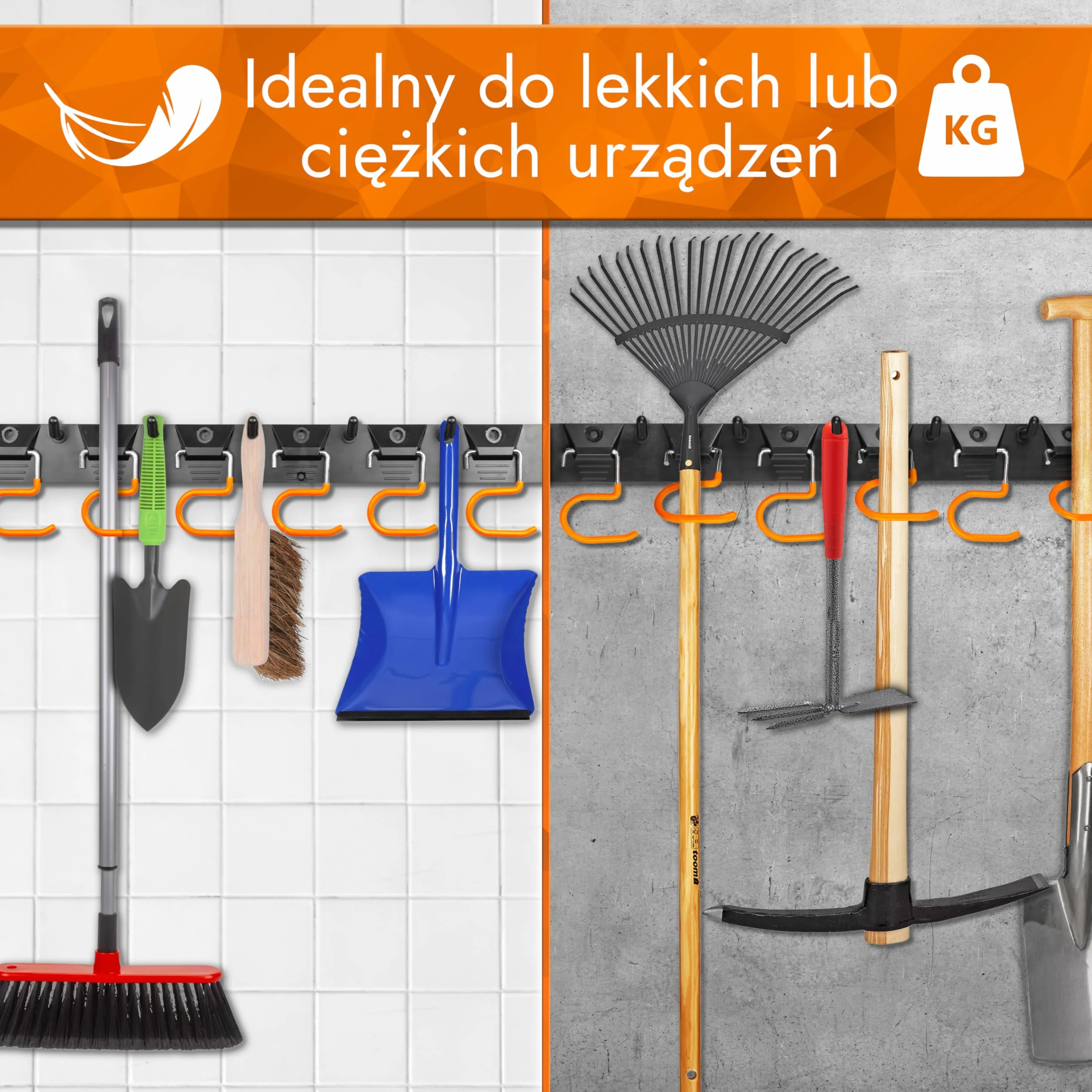 Organizer na narzędzia ogrodnicze 2x40cm z antypoślizgowymi hakami wieszak ścienny