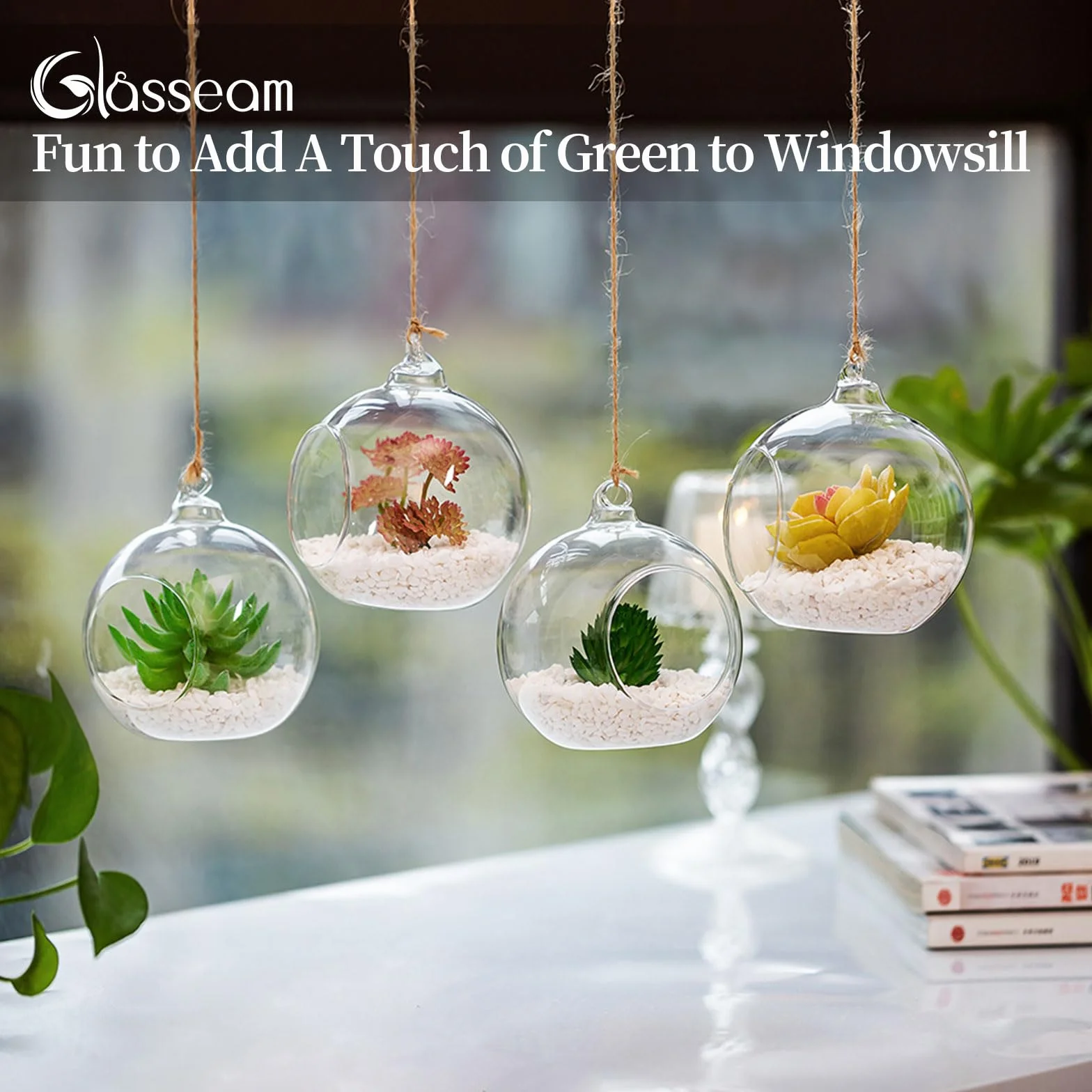 Glasseam Terrarium wiszące szklane 4 sztuki duży otwór wazon na rośliny kulki 10 cm kwiat wazon słoik kreatywne kulki szklane, projekt DIY ogród ślub w domu
