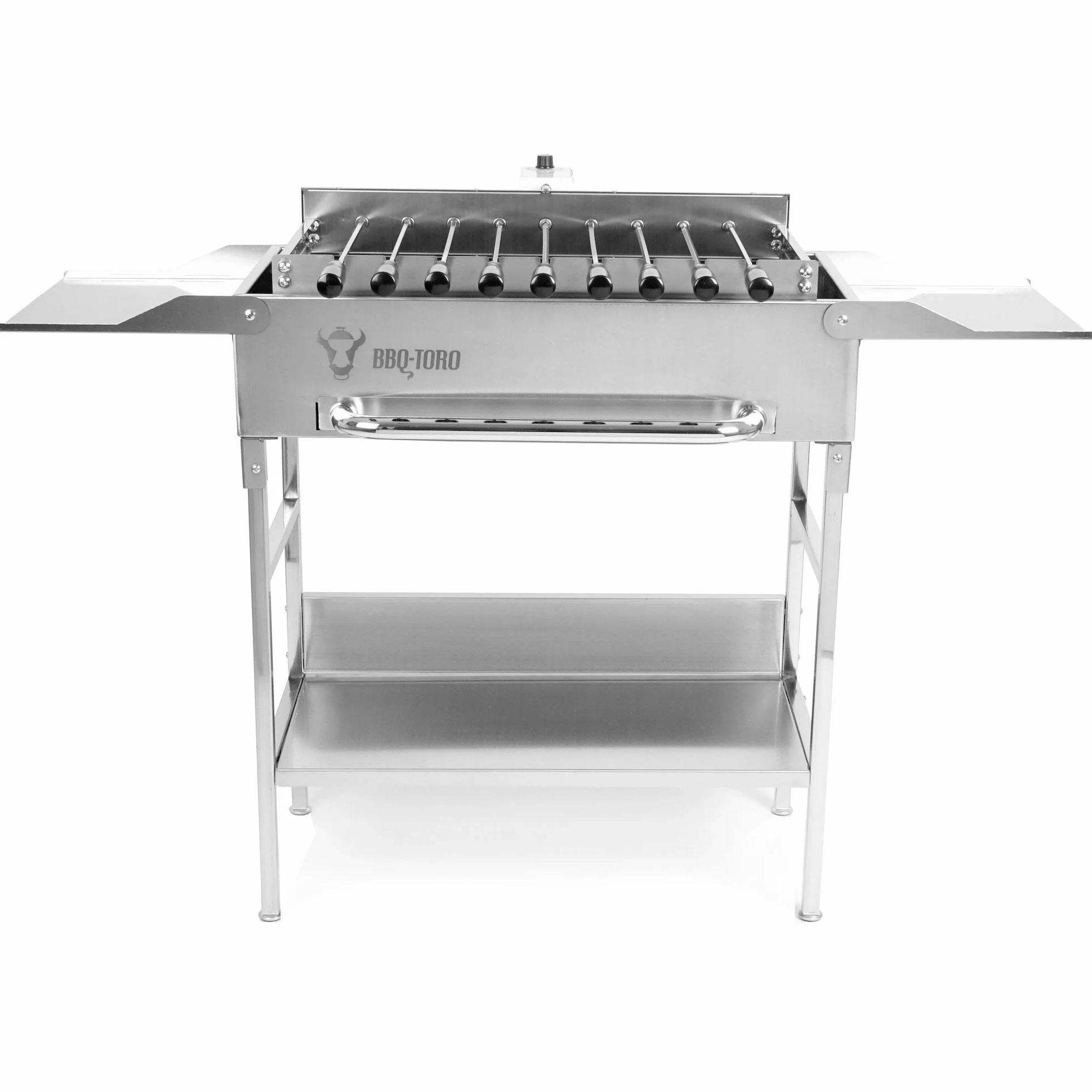BBQ-Toro Stół do grillowania z elektrycznym rożnem i rusztem do grillowania | grill ze stali nierdzewnej z obrotową nakładką, 9 szpikulców, rusztem do grillowania i silnikiem | z wtyczką sieciową i