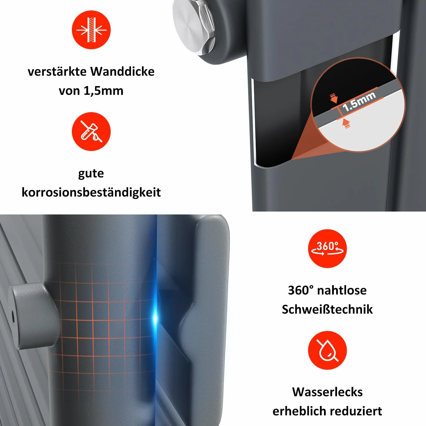 SONNI Designerski grzejnik 1200 x 465 mm antracyt 734 W, jednowarstwowy grzejnik płaski poziomy grzejnik płaski do łazienki przyłącze boczne grzejnik łazienkowy