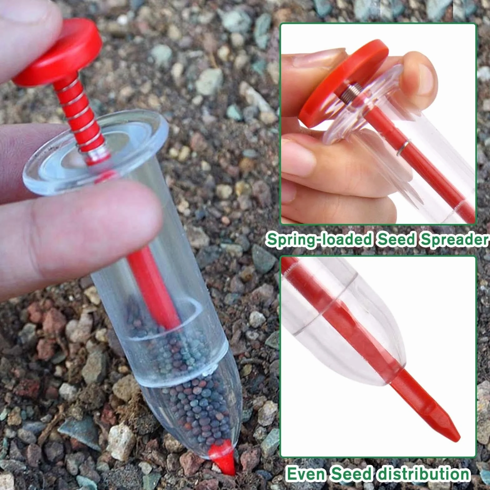 LEONTOOL Mini rozsiewacz nasion, 5-biegowy dozownik nasion do małych nasion, ręczny zestaw do sadzenia sadzonek, ręczne narzędzie do sadzenia nasion ogrodowych, z pudełkiem do przechowywania i