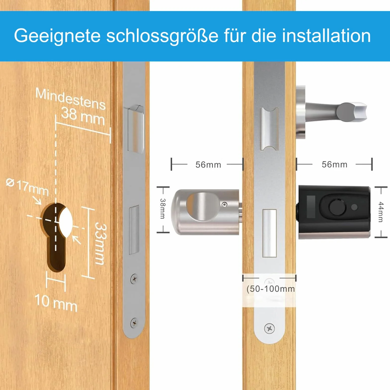 WELOCK Touch41 zamki do drzwi elektroniczne z odciskiem palca, otwieracz wejściowy z aplikacją, karta RFID, WiFi, IP65, regulowany, 50-100 mm