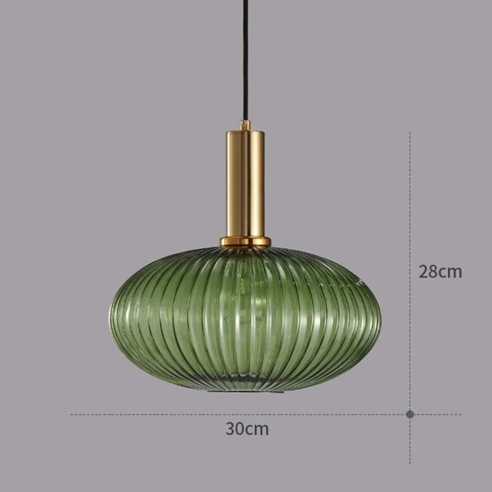 Nowoczesny Żyrandol, Złoto-Miedziane Lampa Wisząca z Zielonym Szklanym Kloszem, Lampa Wisząca LED