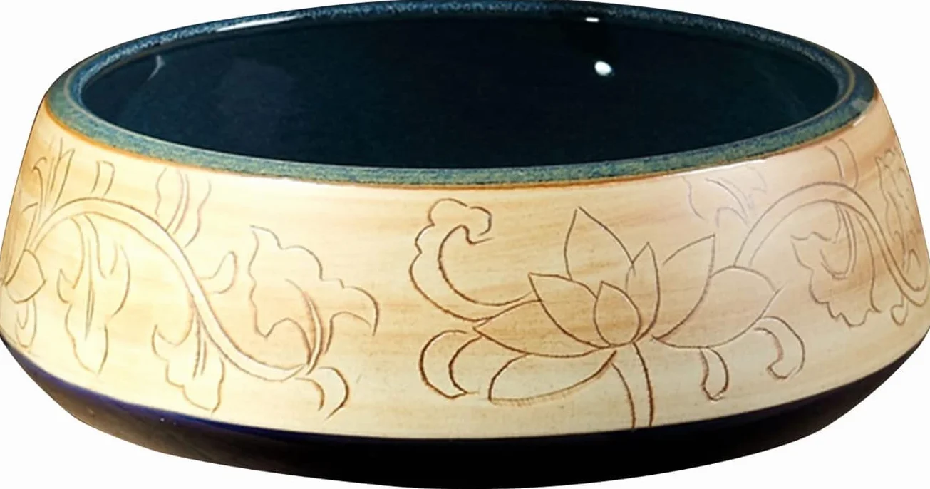 Ceramiczna Umywalka Łazienkowa, Ceramiczna Umywalka Nablatowa, Okrągła, Grawerowana Umywalka Łazienkowa, Artystyczna Umywalka Nablatowa 41 * 41 * 15 Cm, Minimalistyczna Umywal,Green Singlebasin