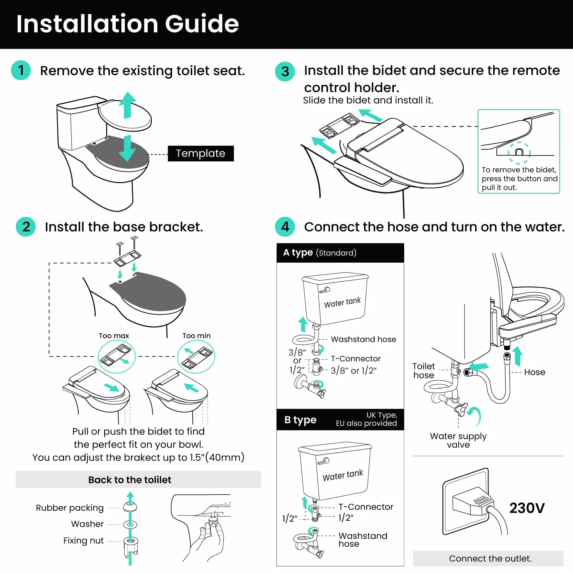 VOVO STYLEMENT VB-4000SE Electronic Smart Bidet Toilet Seat, Easy Install, Heated Seat,Warm Dry and Water, LED, Deodorization, Eco Power Save,Self Cleaning Full Stainless Nozzle, Elongated, Made in Korea