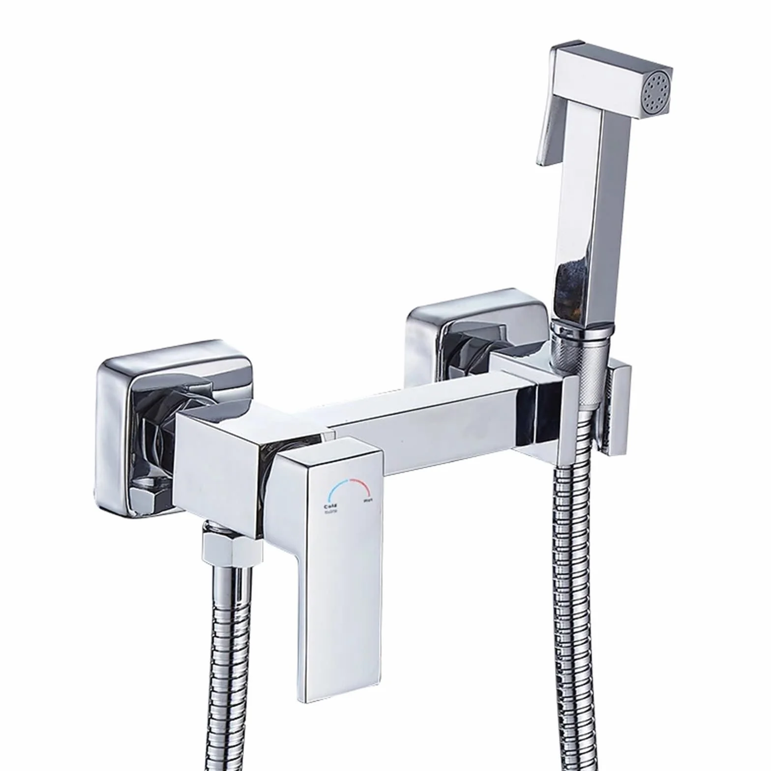 Bidety kwadratowy mosiądz chromowany bidet bateria toaletowa prysznic przenośny opryskiwacz zestaw ciepłej i zimnej wody kran higieniczny prysznic (BR-3316316C)