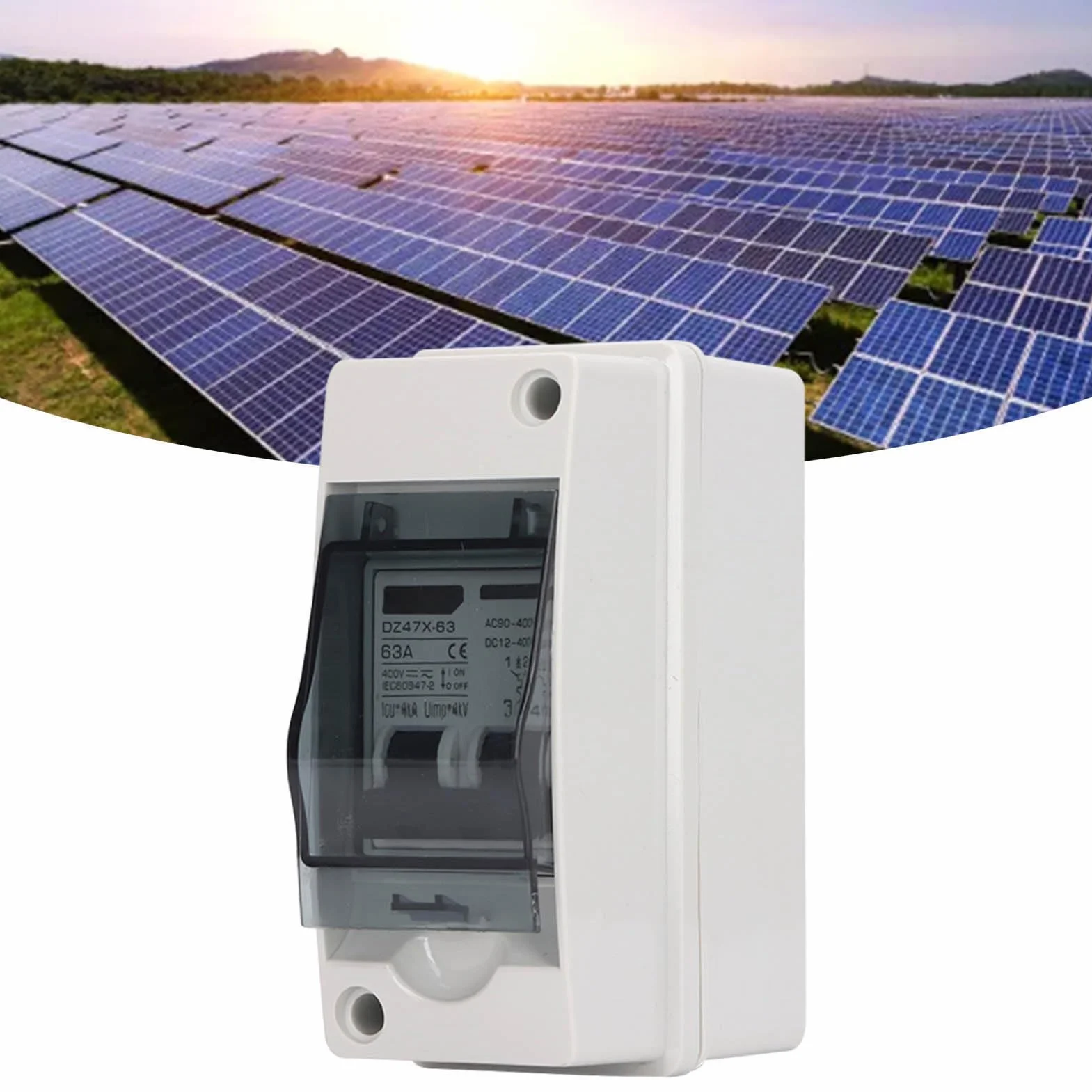 Rozłącznik Solarny 2P 63 Amp IP65 Wodoodporny DC Miniaturowy Przerywacz do Systemu Fotowoltaicznego DC 12V do 400V AC 90 do 400V
