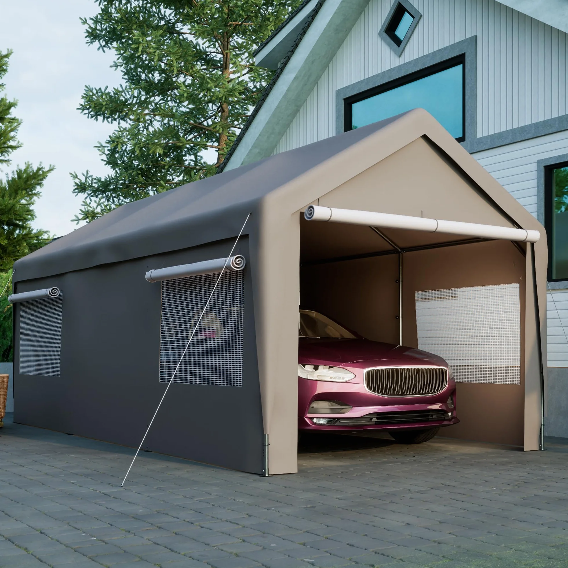 Garaż namiotowy 3 x 6 m wiata samochodowa wodoodporna plandeka ochrona UV szary