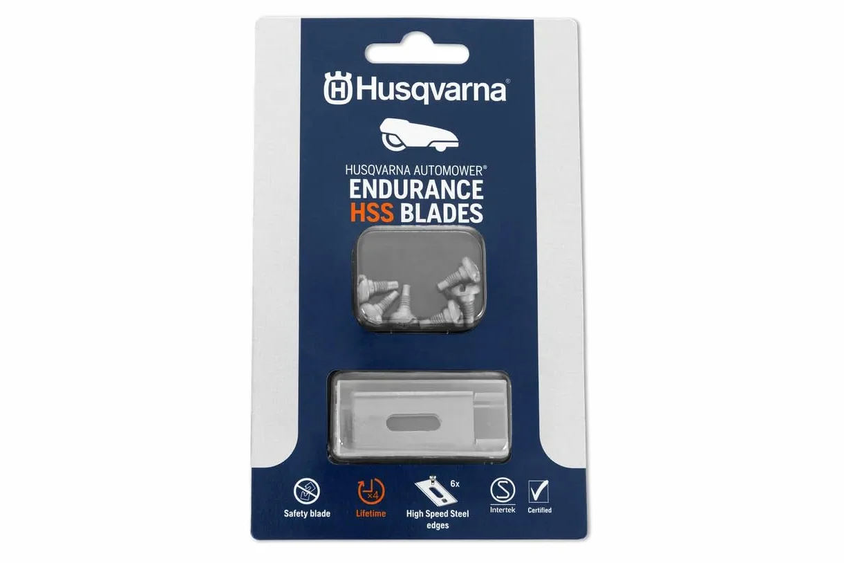 Ostrza Husqvarna Automower® Endurance HSS – 6‑pak z wysokiej jakości stali węglowej, konstrukcja z 4 krawędziami tnącymi, dwukrotnie dłuższa żywotność niż klasyczne ostrza