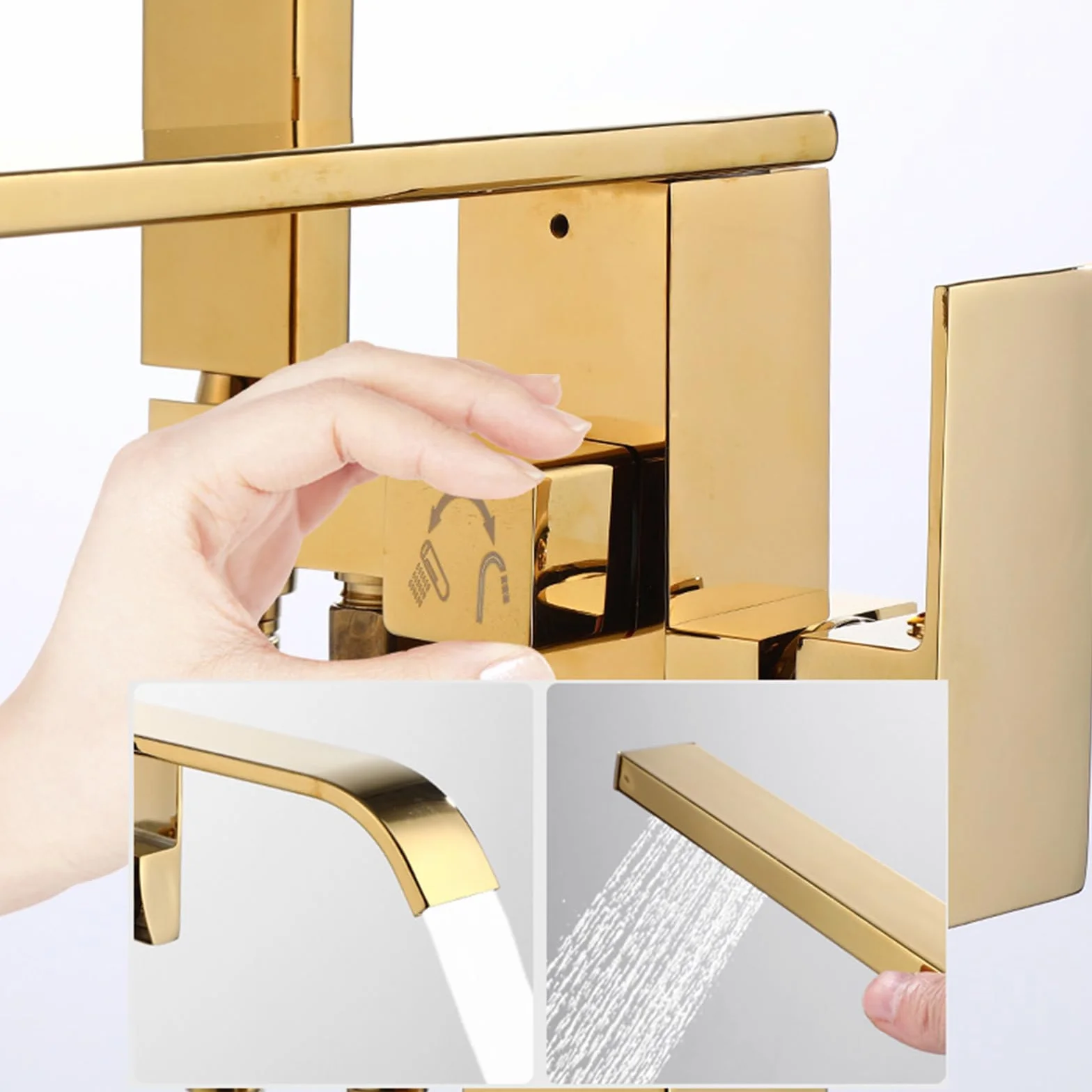Bateria wannowo-prysznicowa Rose Gold wolnostojąca bateria wannowa z prysznicem Obrotowa bateria 360° Bateria wannowo-prysznicowa Zawór przełączający