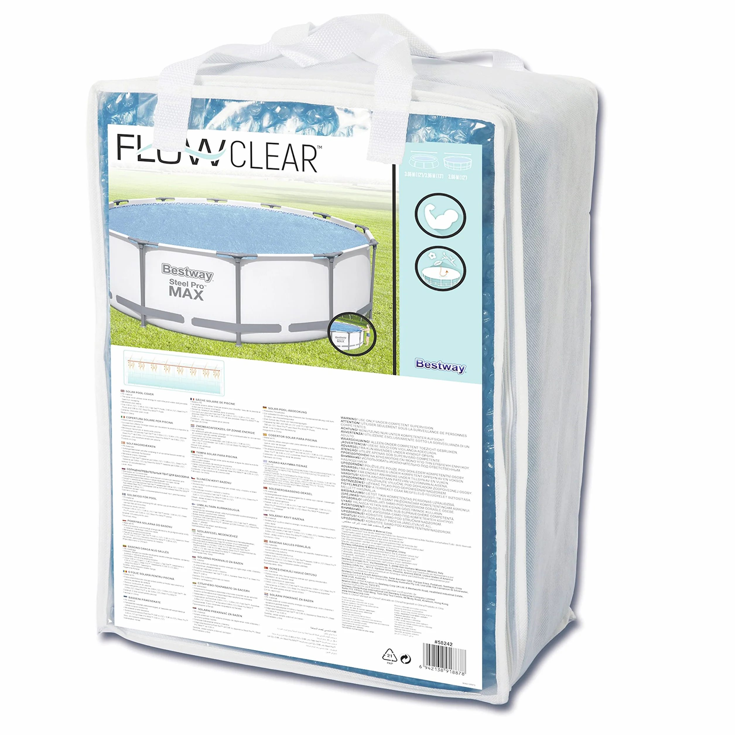Bestway Flowclear plandeka solarna do basenów 366 cm Fast Set Pool Steel Pro MAX