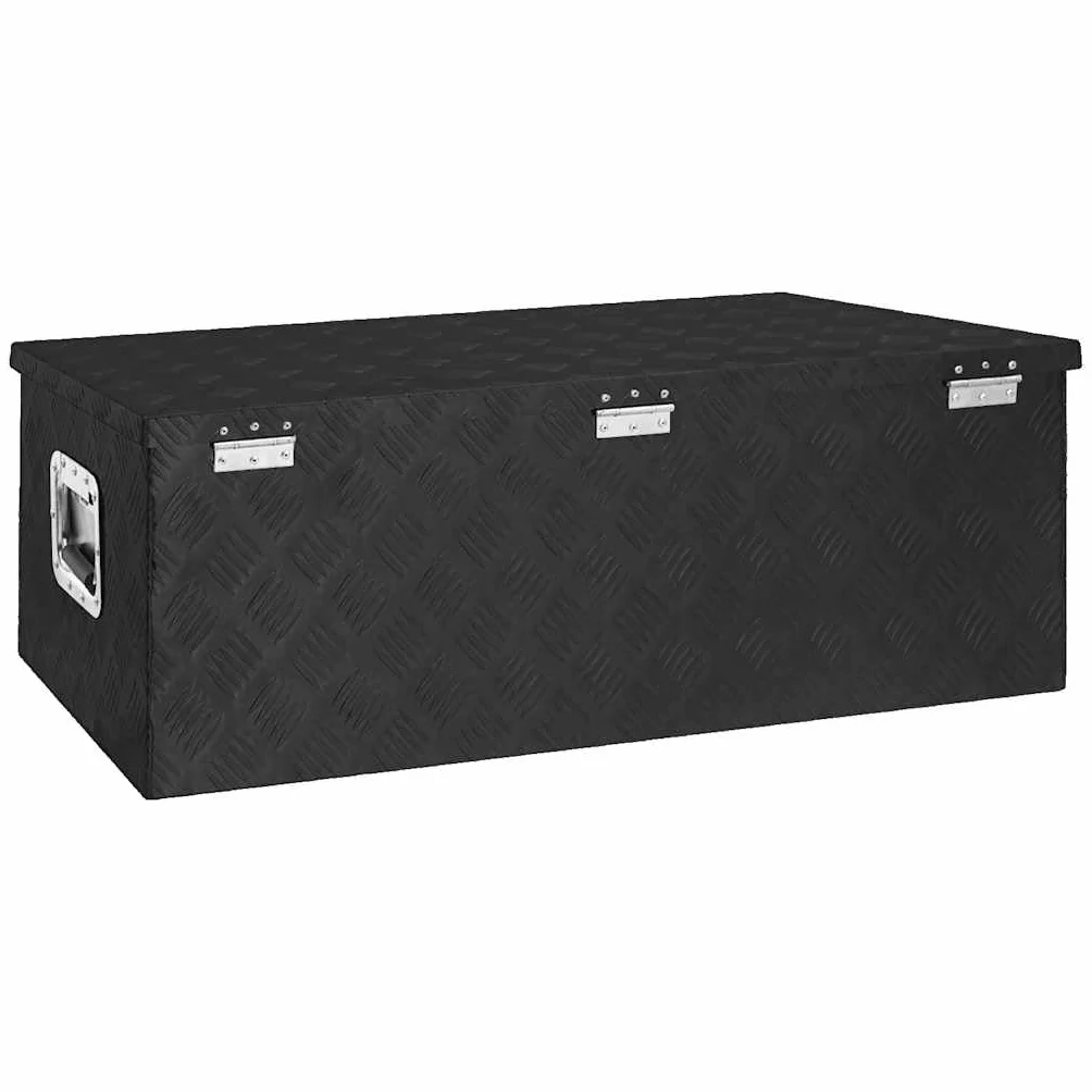 Aluminiowe pudełko do przechowywania, czarne, 90 x 47 x 33,5 cm, do skrzynki narzędziowej, transportu, przechowywania, z uchwytem, systemem zamykania i kluczem, do warsztatu, garażu