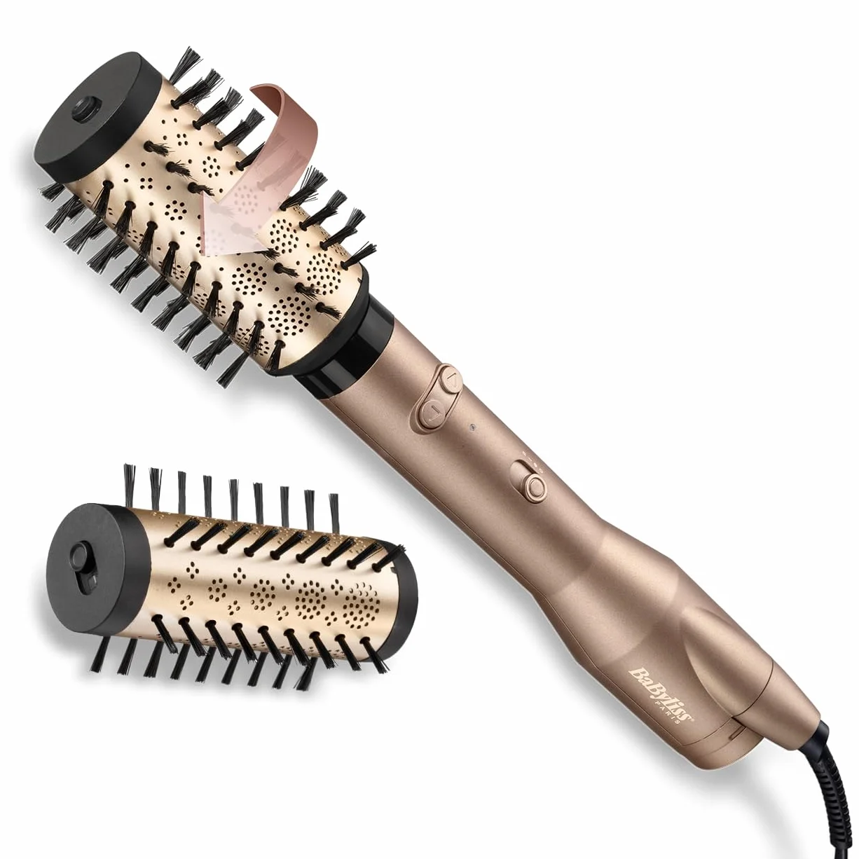 BaByliss Big Hair Dual Hot Air Rotating Brush - 650 W, technologia jonowa, nakładki 50 mm i 40 mm, 2 kierunki obrotu, 2 ustawienia temperatury + zimny nadmuch, czarny, AS952E