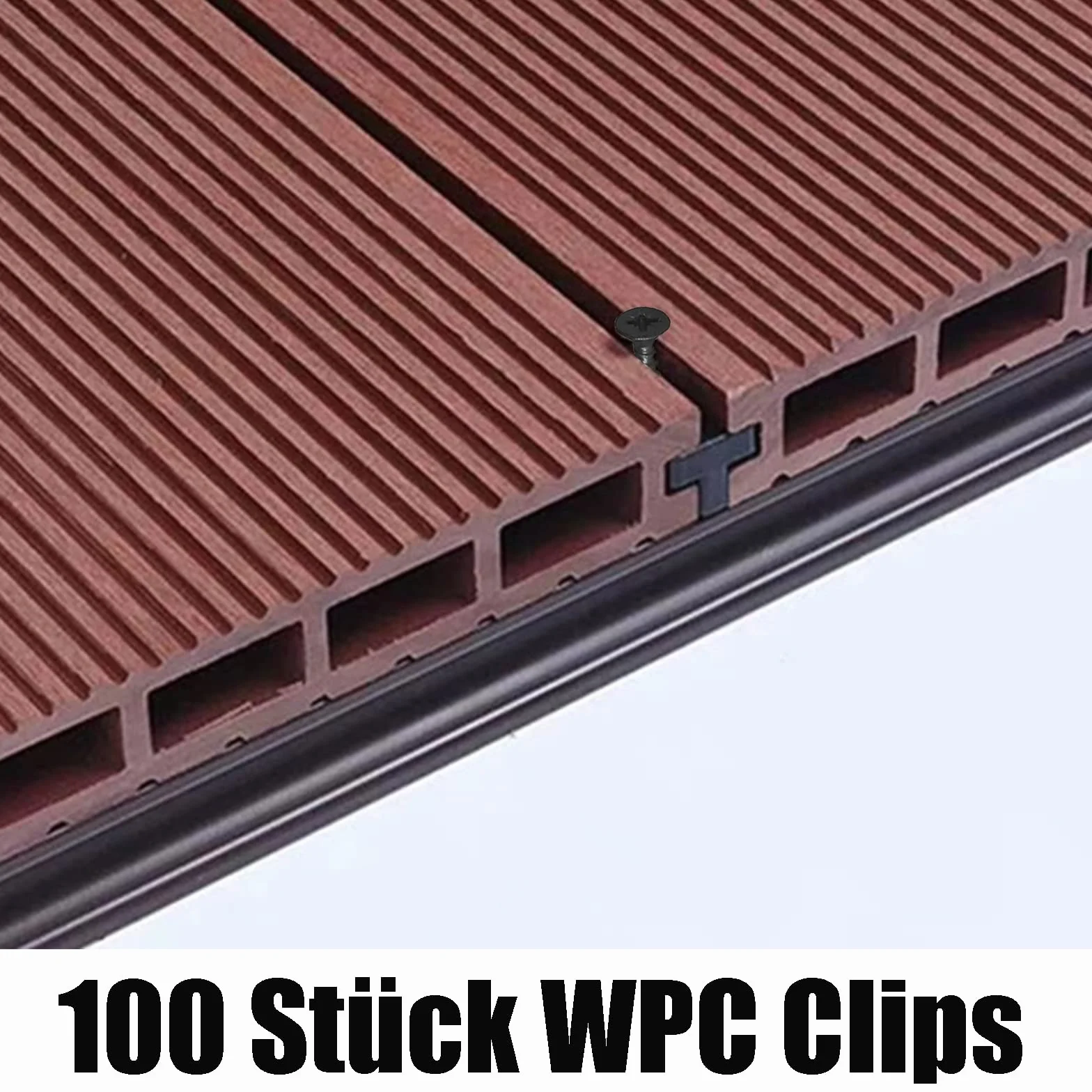 100 sztuk klipsów WPC, ukryte deski tarasowe, klipsy mocujące do desek tarasowych, 6 mm, tworzywo sztuczne do desek tarasowych WPC/BPC, czarny klips T z czarnymi śrubami