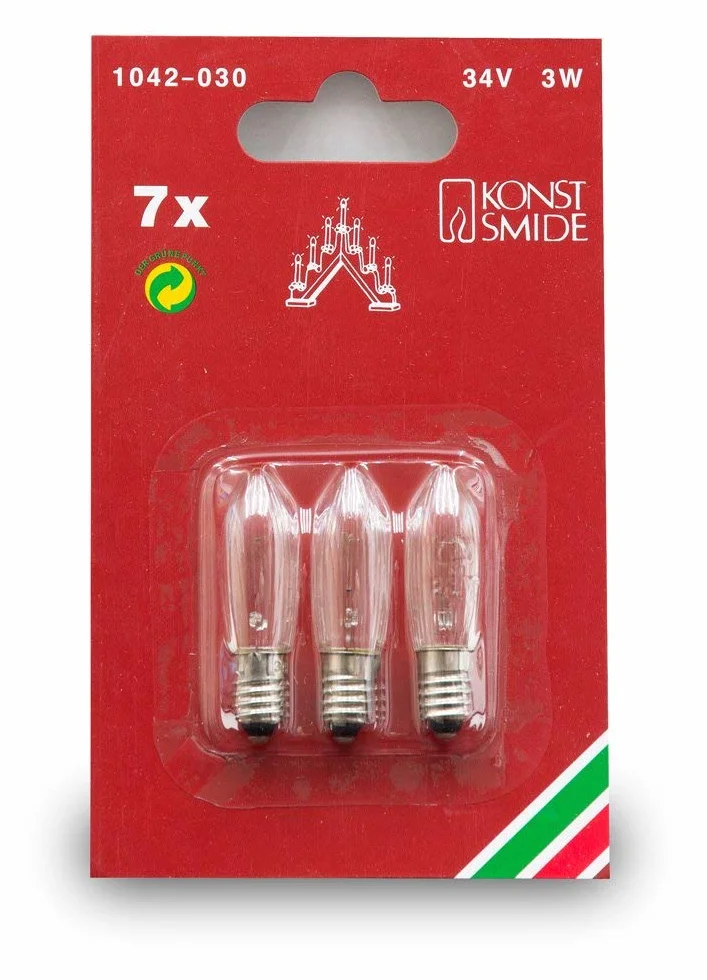 Konstsmide 1042-030 Żarówka Zamienna do Drewnianych Świeczników, (34 V, 3 W), Gwint E10, 3 Sztuki