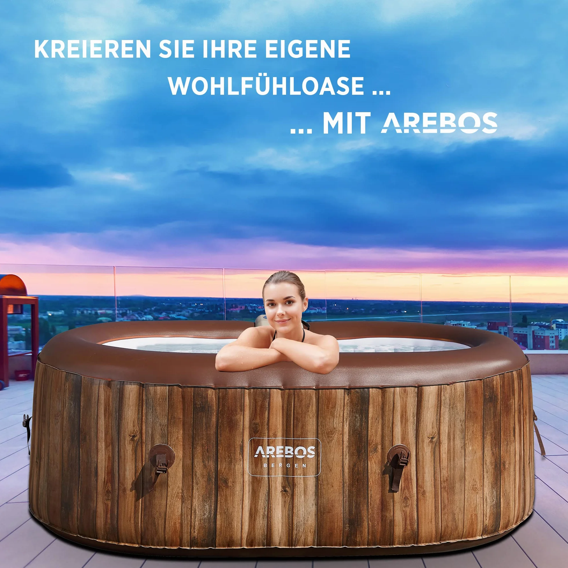 Arebos Nadmuchiwane Spa | Nadmuchiwane | Wnętrze i na zewnątrz | 190x120 cm Owal | 2 osoby | 90 dysz masujących | z ogrzewaniem | 550 litrów | Okładka w zestawie | Masaż Bubble Spa i Wellness