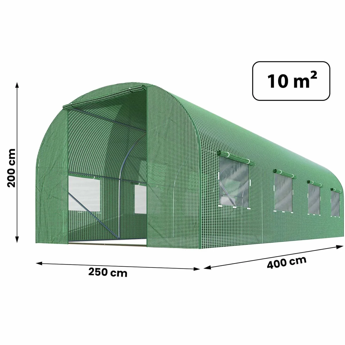 Szklarnia Foliowa Tunel Ogrodowy 2,5 x 4 x 2 m 10m2 Zielony Stalowe Profile Okna Z Moskitierami
