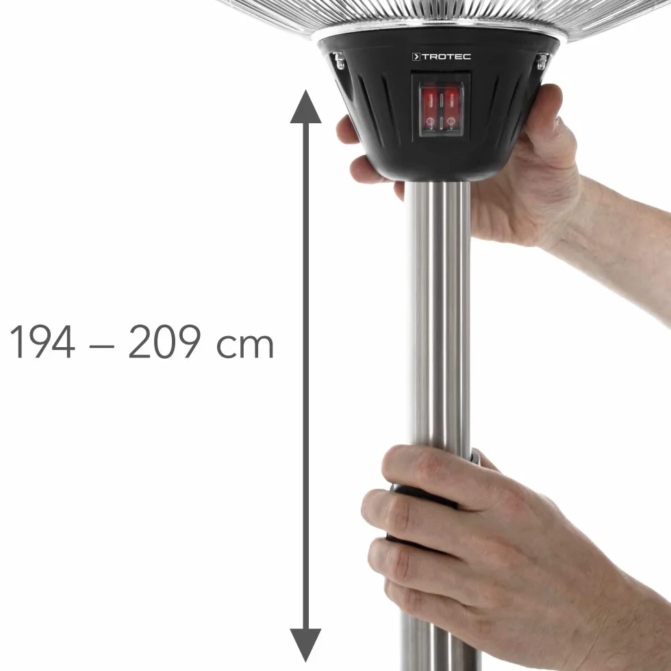 TROTEC IRS 2020 Designerski stojący promiennik ciepła na podczerwień 2 stopnie ogrzewania maks. moc 2000 W energooszczędny dystrybucja ciepła 360° regulacja wysokości 194-209 cm