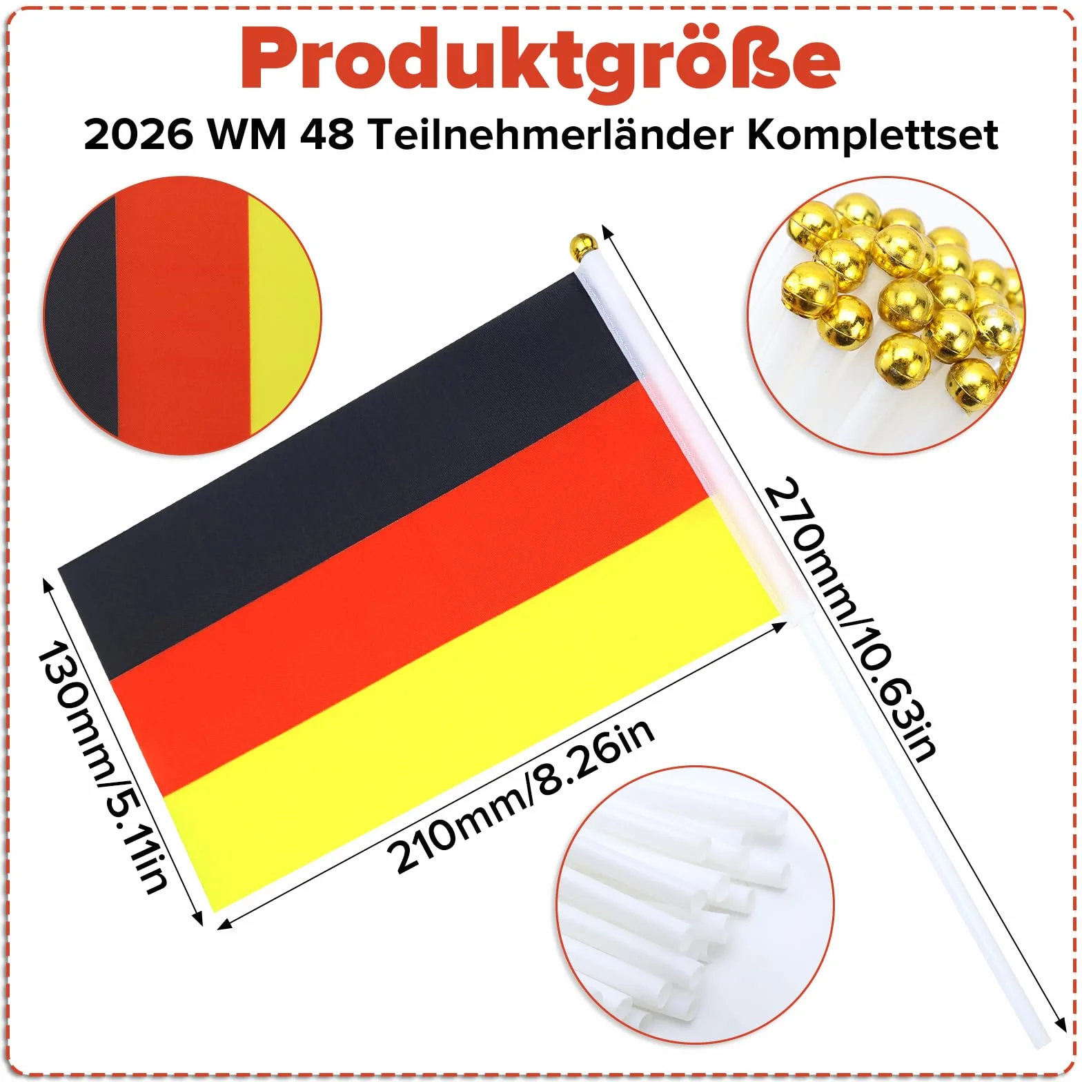 CHRI Zestaw flag ręcznych na Mistrzostwa Świata 2026, 48 krajów, 20 x 13,5 cm z biegunami 28 cm, flagi świata Mistrzostw Świata 2026, artykuł dla fanów na imprezy Mistrzostw Świata, do baru, na