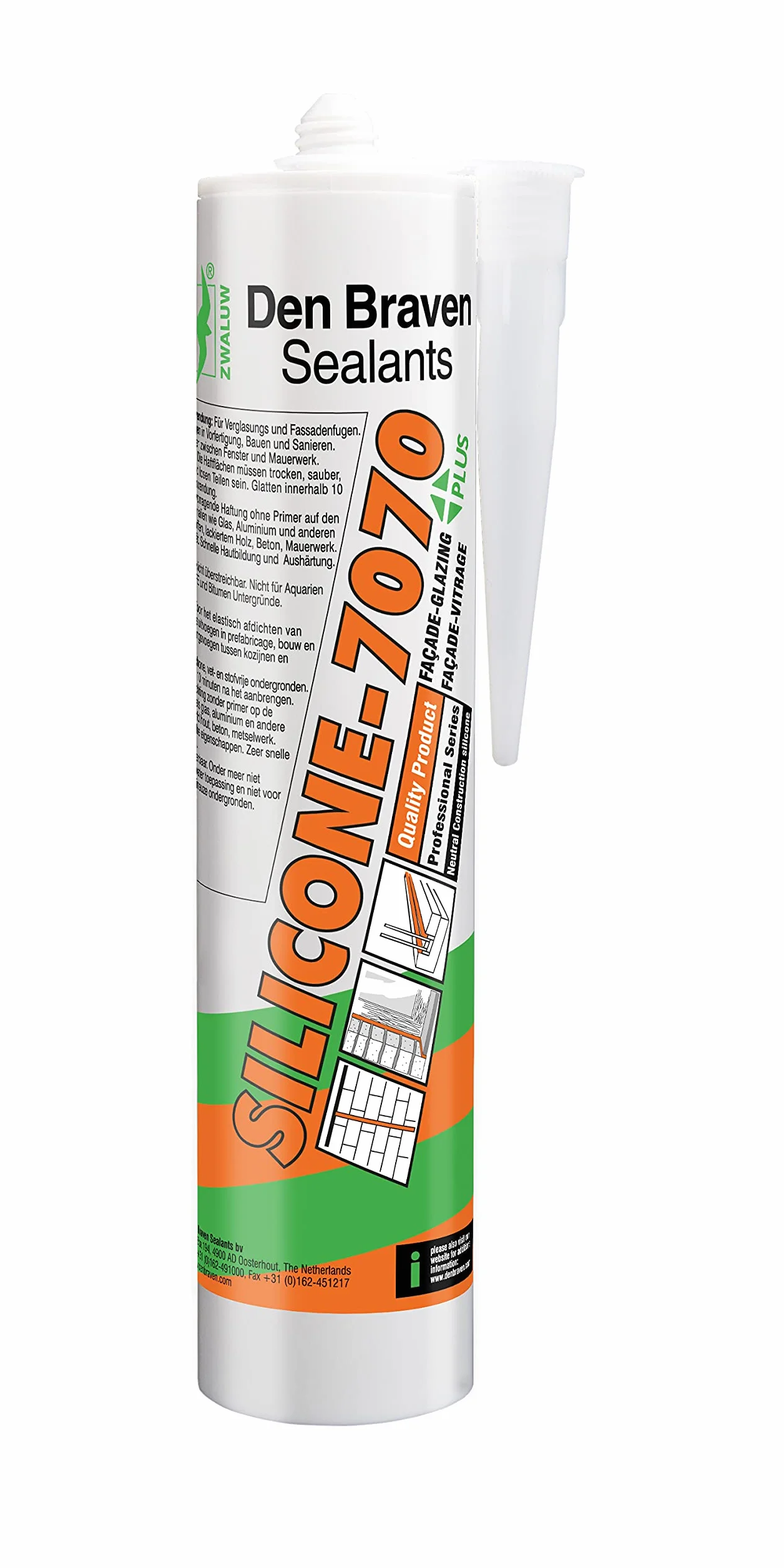Den Braven SILICONE 7070 PLUS RAL 7016 - antracytowy szary - Neutralny alkoholowy silikonowy uszczelniacz do budynków - wkład 300ml, antracyt szary RAL7016