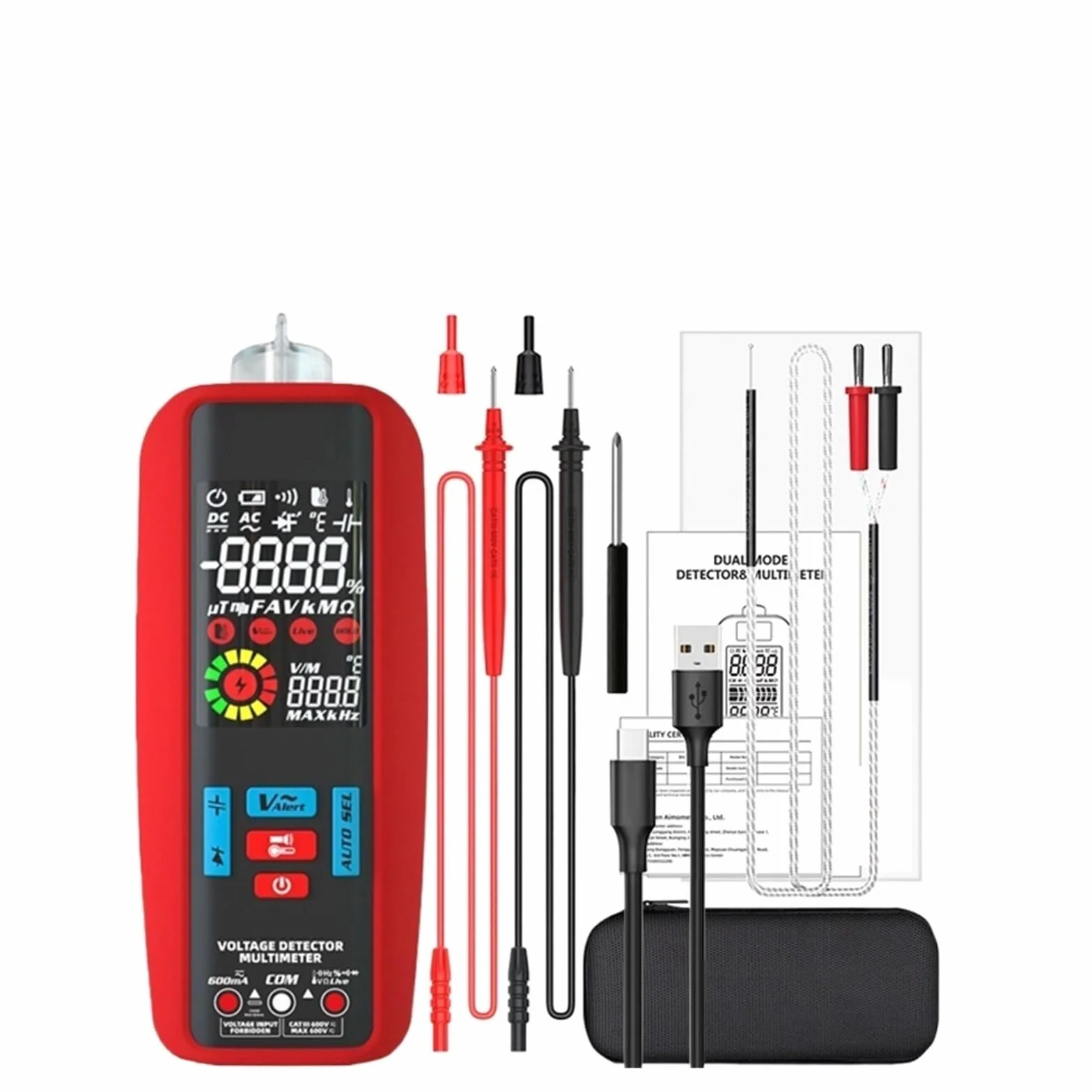 Inteligentny Multimetr Cyfrowy VFC DC AC Tester Napięcia Woltomierz True Dioda Pojemnościowa Ohm NCV Bezdotykowy Szybko Dokładnie Łatwy Odczyt(A5X USB Charging)