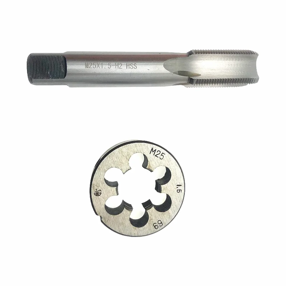 Zestaw gwintowników i narzynek M25 x 1,5, prawoskrętny, gwintownik i narzynka okrągła M25 x 1,5 mm, narzędzie do gwintowania M25 x 1,5, frez do gwintów