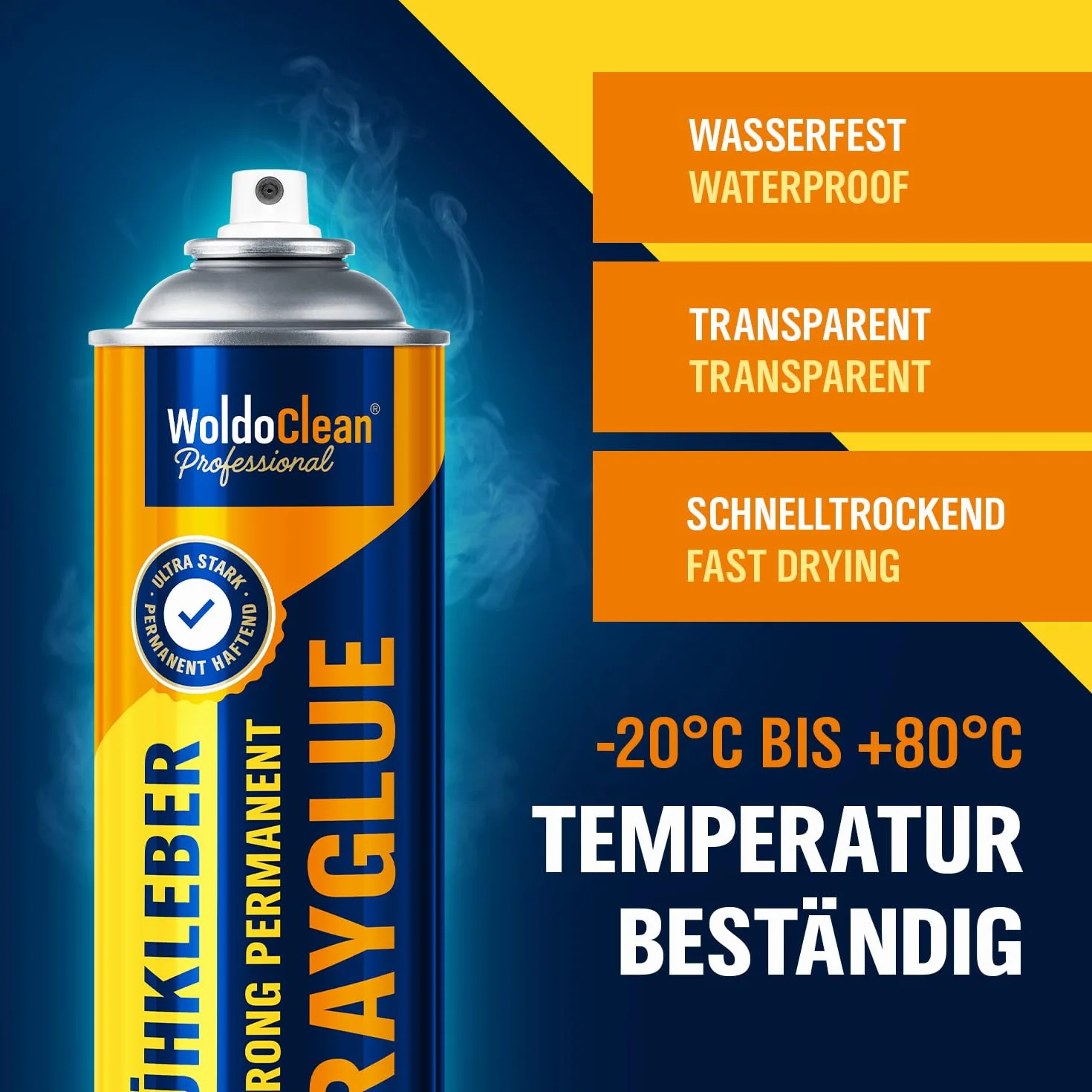 WoldoClean Klej w Sprayu do Tapicerki Sufitowej & Pianki - 500ml Spray Klejący Ekstra Mocny, Odporny na Ciepło & Transparentny, Szybkoschnący, Idealny do Tkanin, Filcu, Skóry & Tapicerki