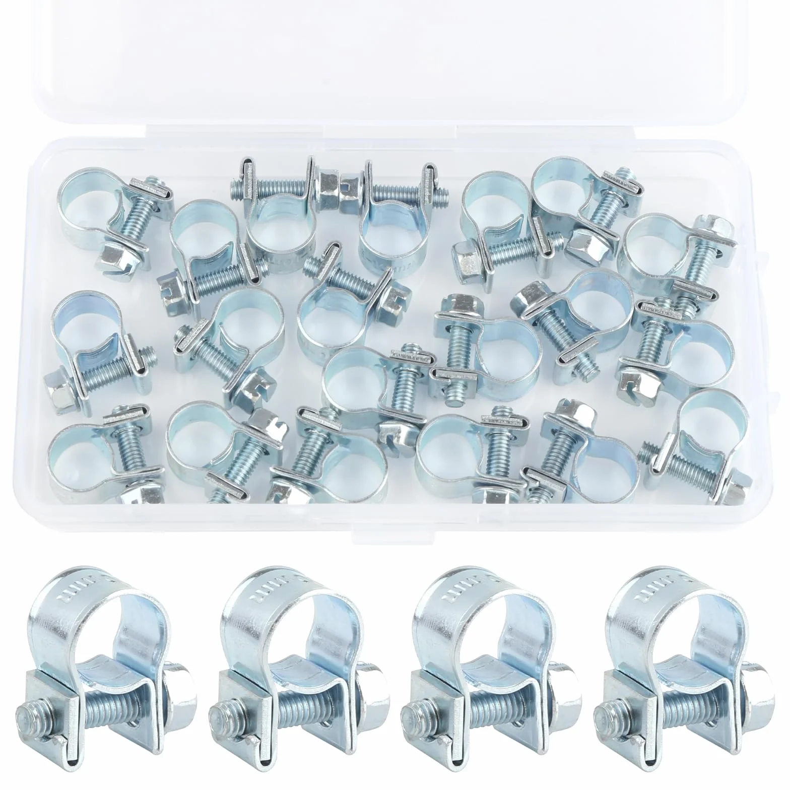 20 sztuk mini obejmy do węża 8-10 mm, regulowane wtrysk paliwa, obejma śrubowa przegubowa, małe zaciski do węża, mocne obejmy do mini przewodów paliwowych, rury wydechowej, rury benzynowej