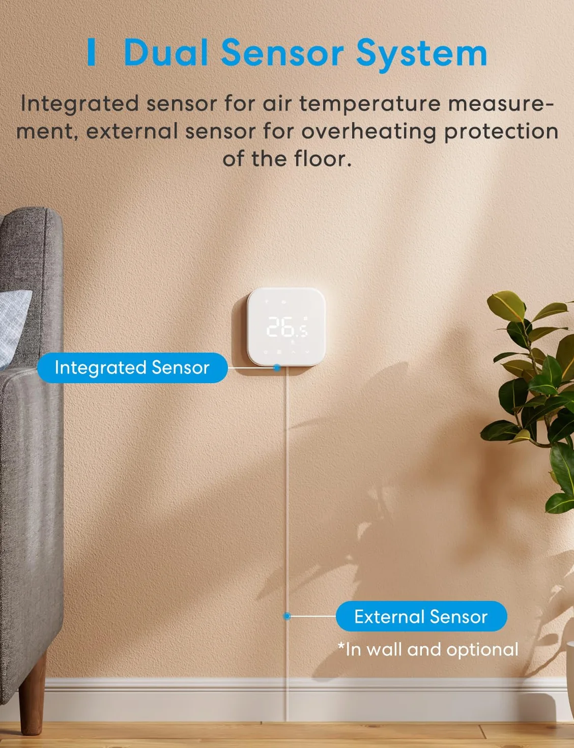 Meross Termostat sieciowy, termostat grzewczy elektryczny, termostaty WiFi, 16A, kompatybilny z Alexa i Google Home, sterowanie głosowe i zdalne sterowanie