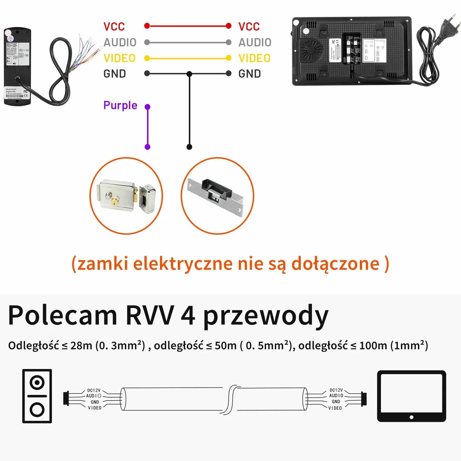 Karmen Przewodowy telefon drzwi wideo, domofon do drzwi, wodoodporny zewnętrzny, noktowizor na podczerwień, rozmowa z gościem, obsługuje AC 100 V-240 V