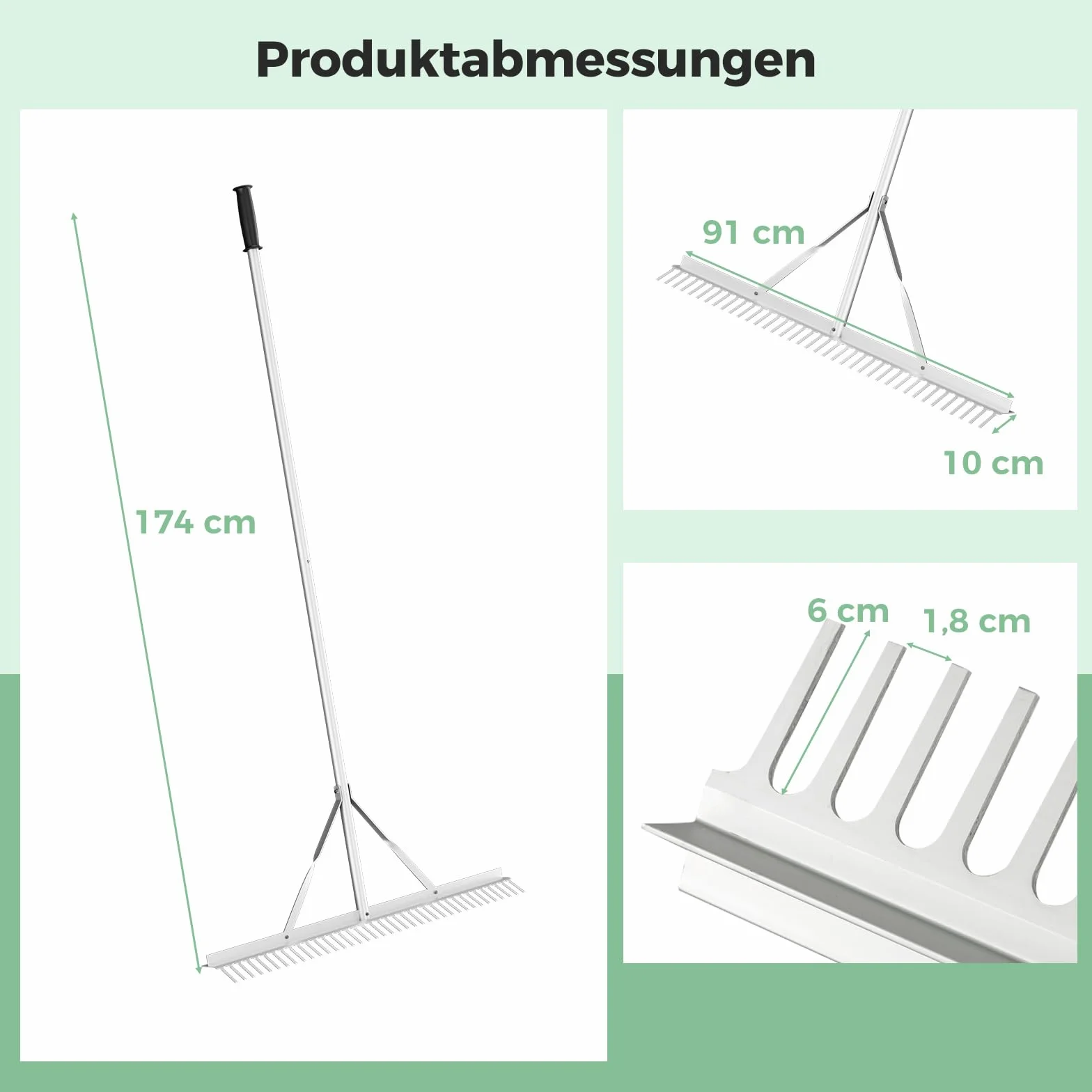COSTWAY Grabie Ogrodowe Aluminiowe 91 cm 36 Zębów 174 cm