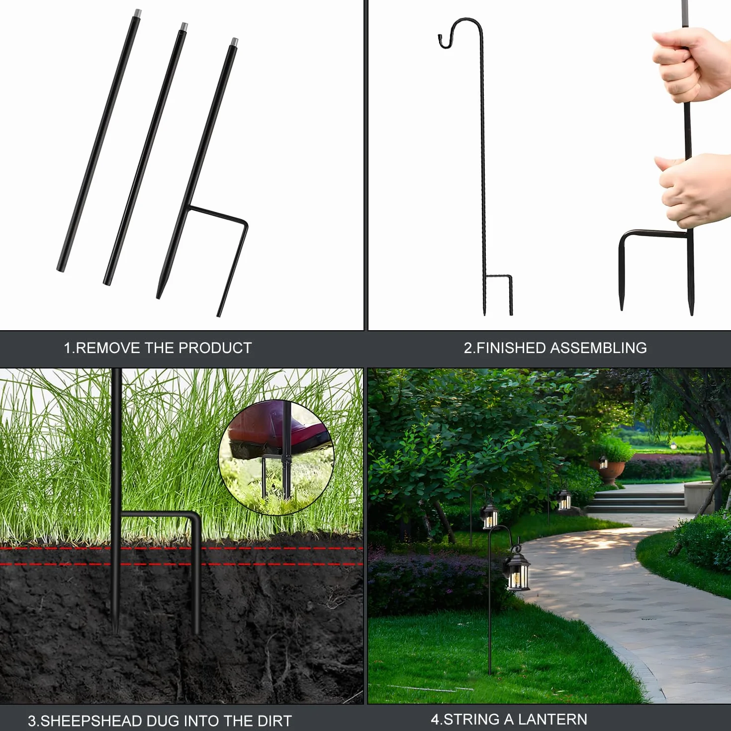 Haki pasterskie ogrodowe 90CM metalowe do lamp solarnych latarni