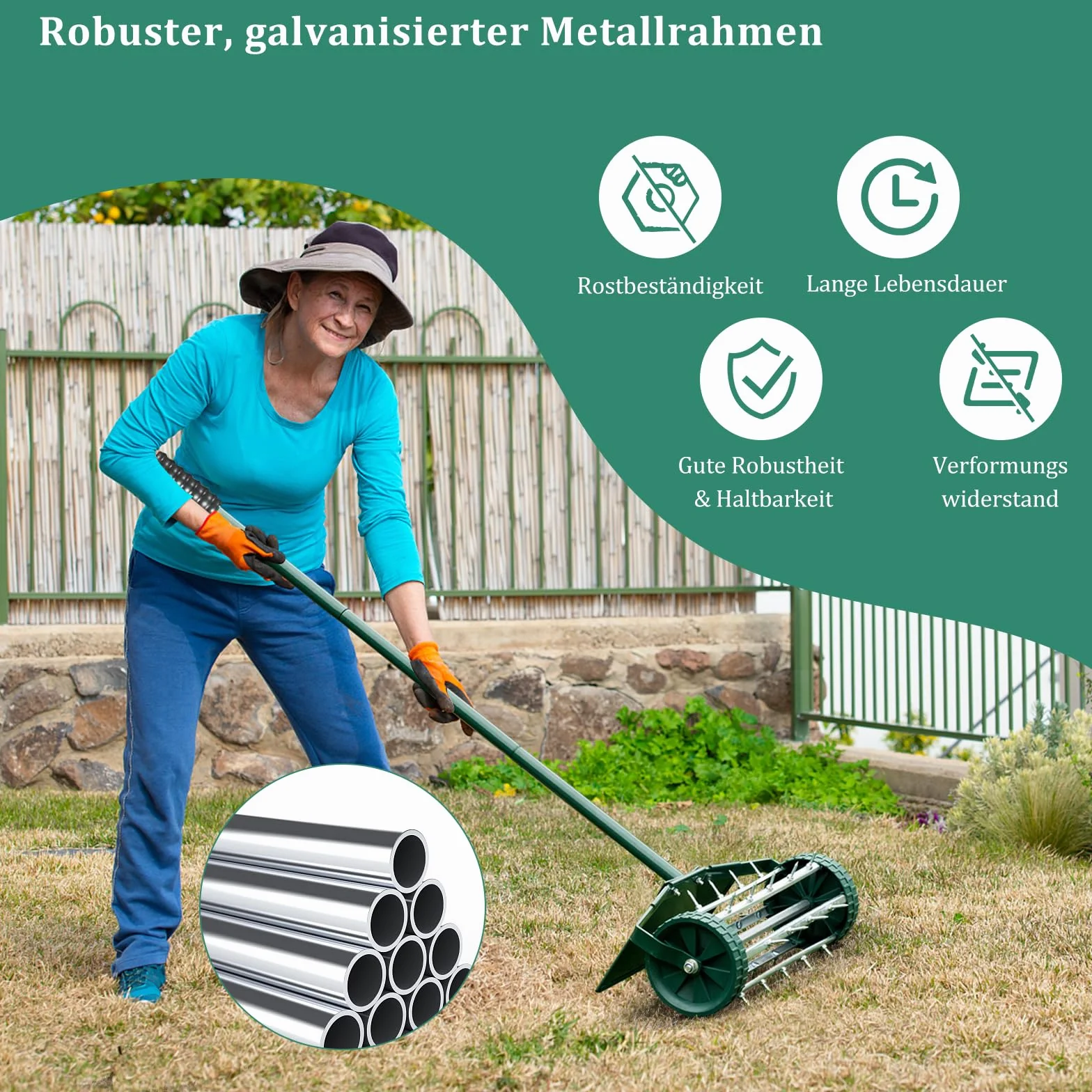 Costway Ręczny wertykulator do trawnika z gwoździami 3 cm