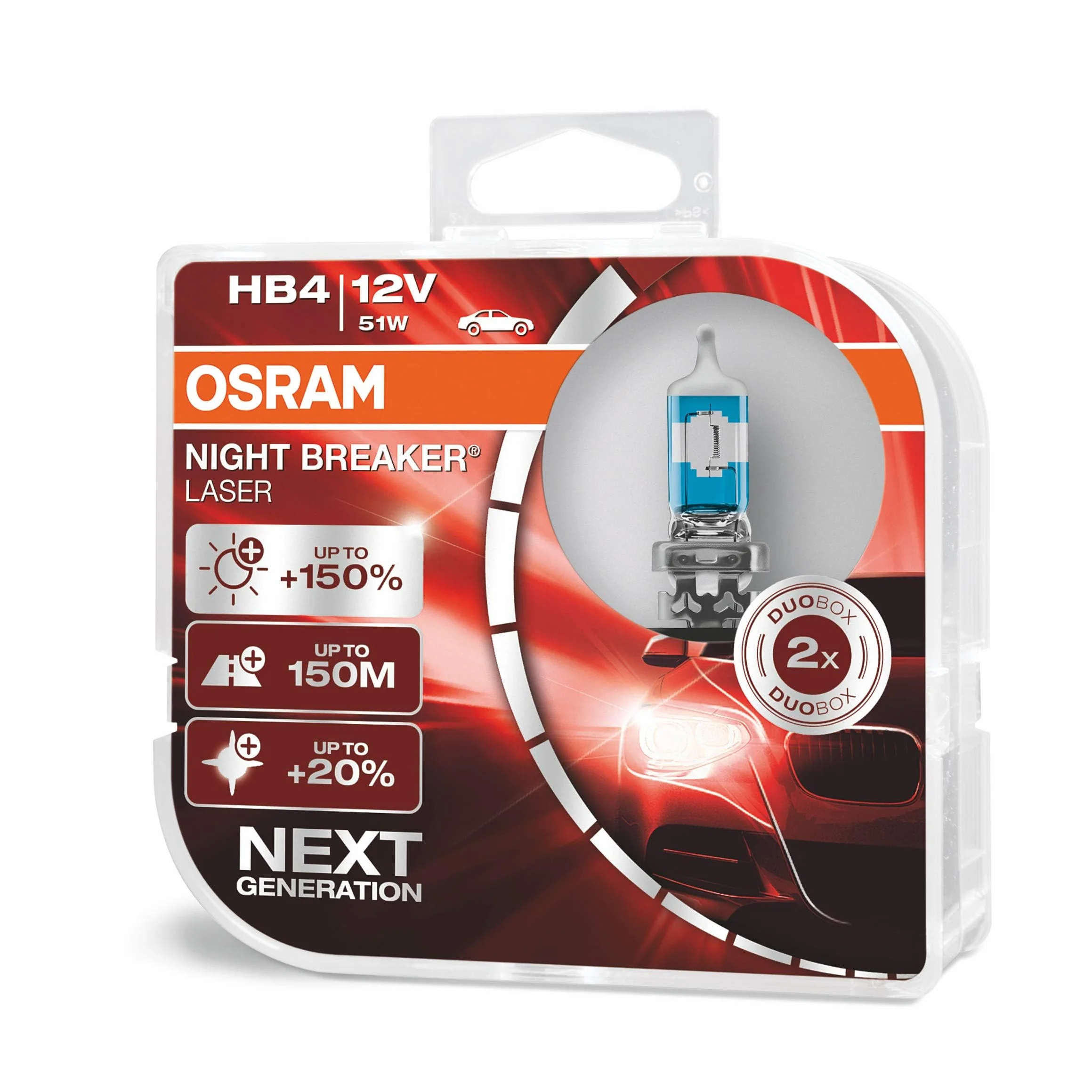 OSRAM NIGHT BREAKER LASER, HB4 Halogenowe źródła światła, 9006NL-HCB, 12,0 V, Pudełko plastikowe (2 lampy)